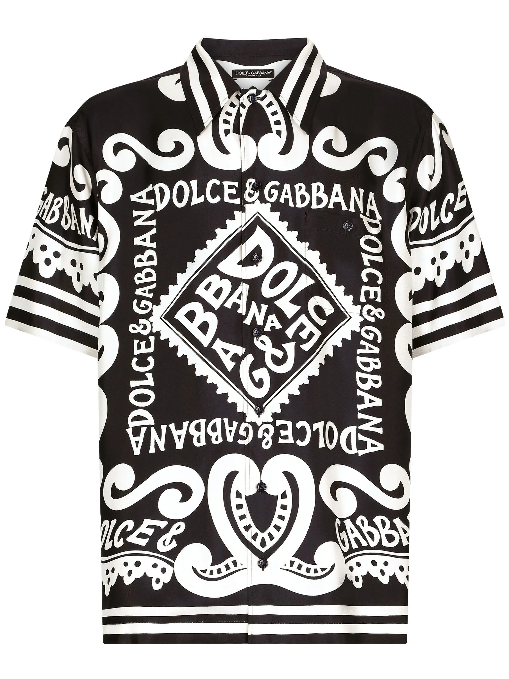 printed short-sleeve silk shirt