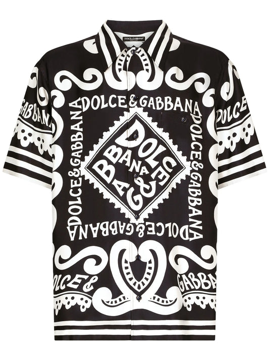 printed short-sleeve silk shirt