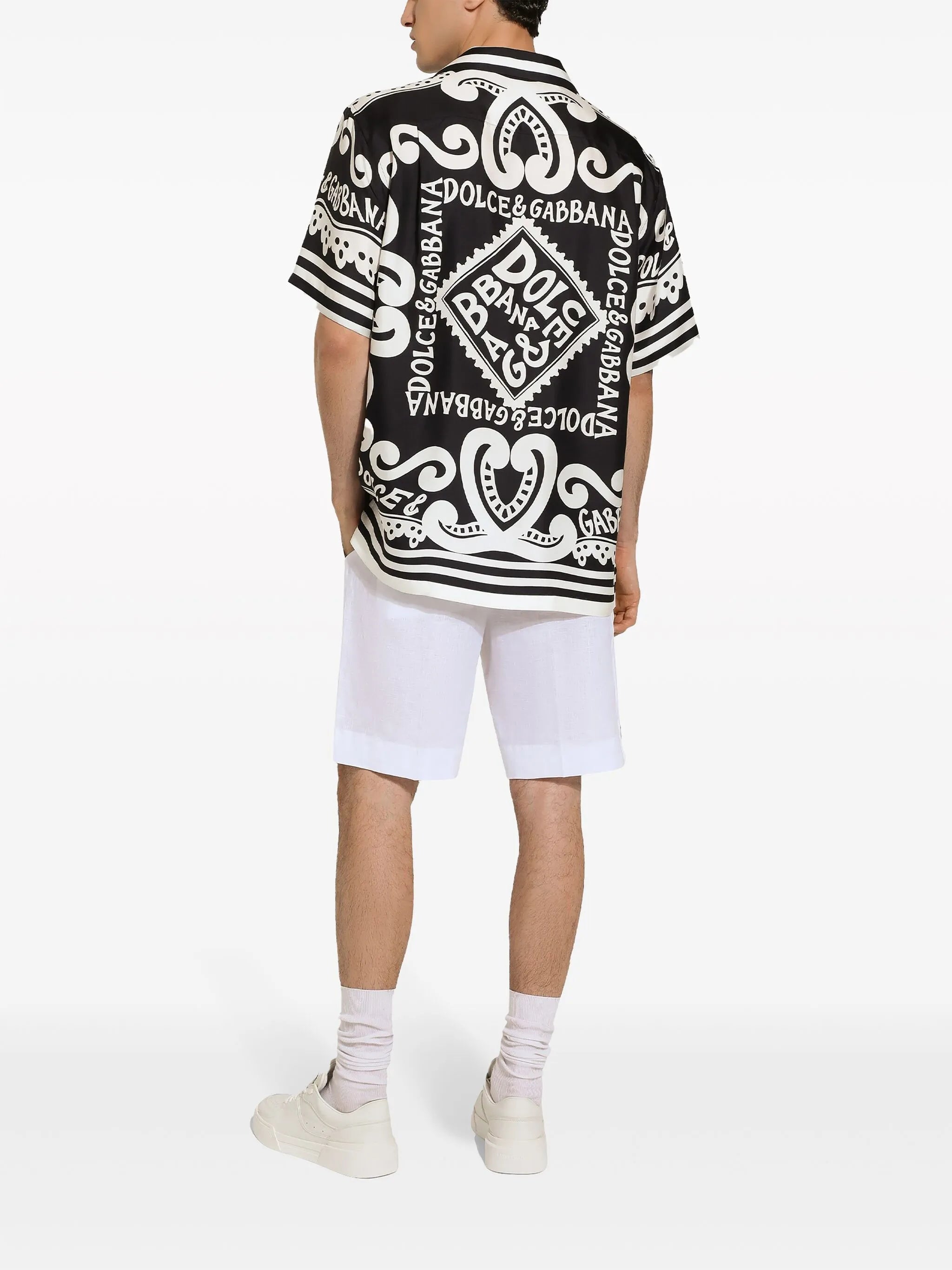 printed short-sleeve silk shirt