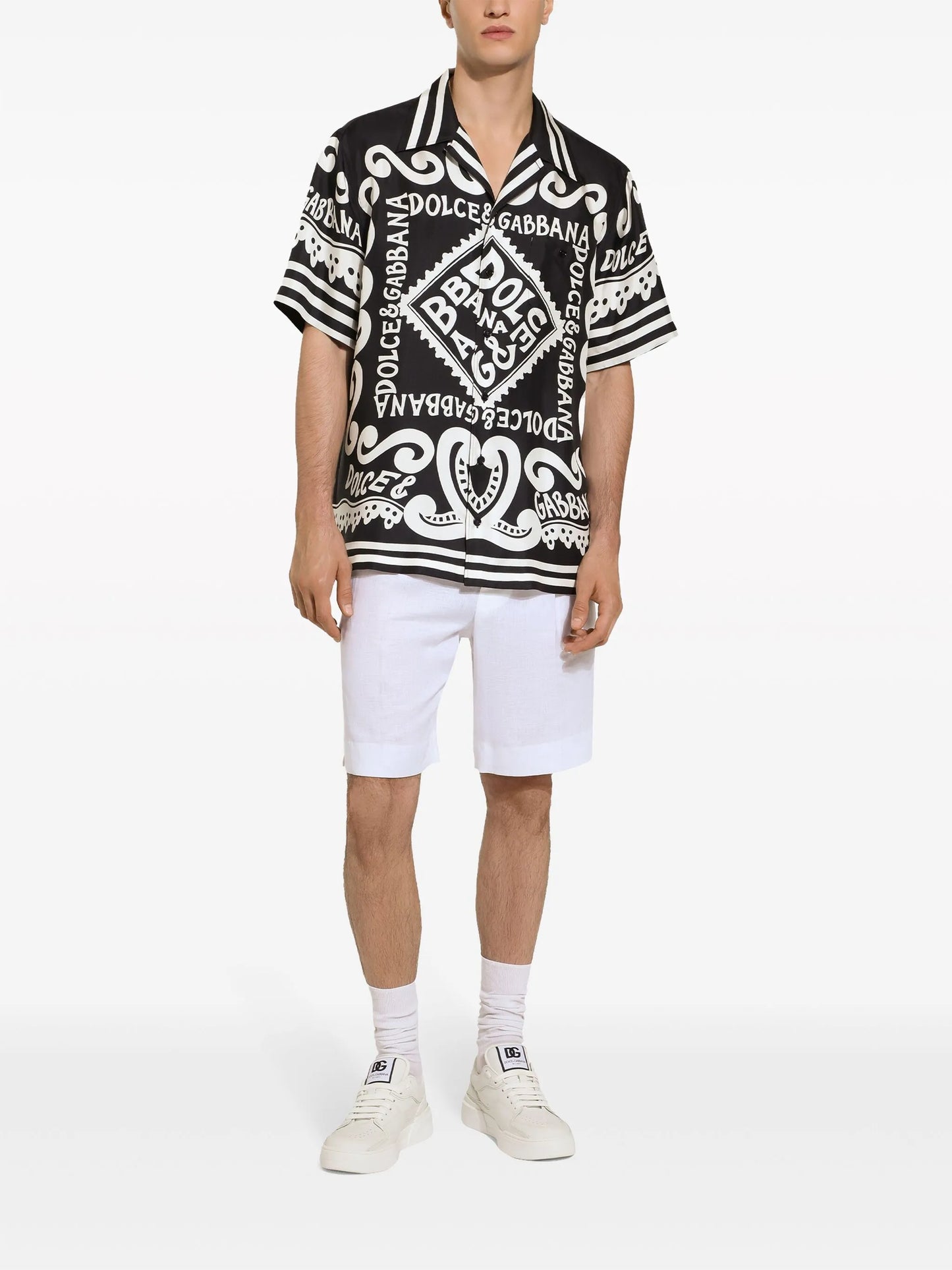 printed short-sleeve silk shirt