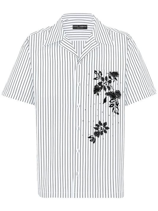 floral-print striped shirt