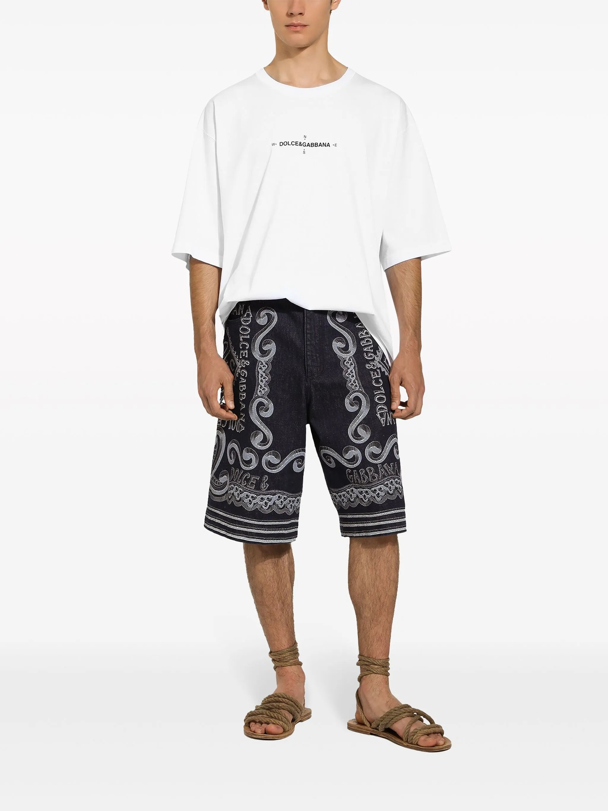 Marina-print cotton T-shirt