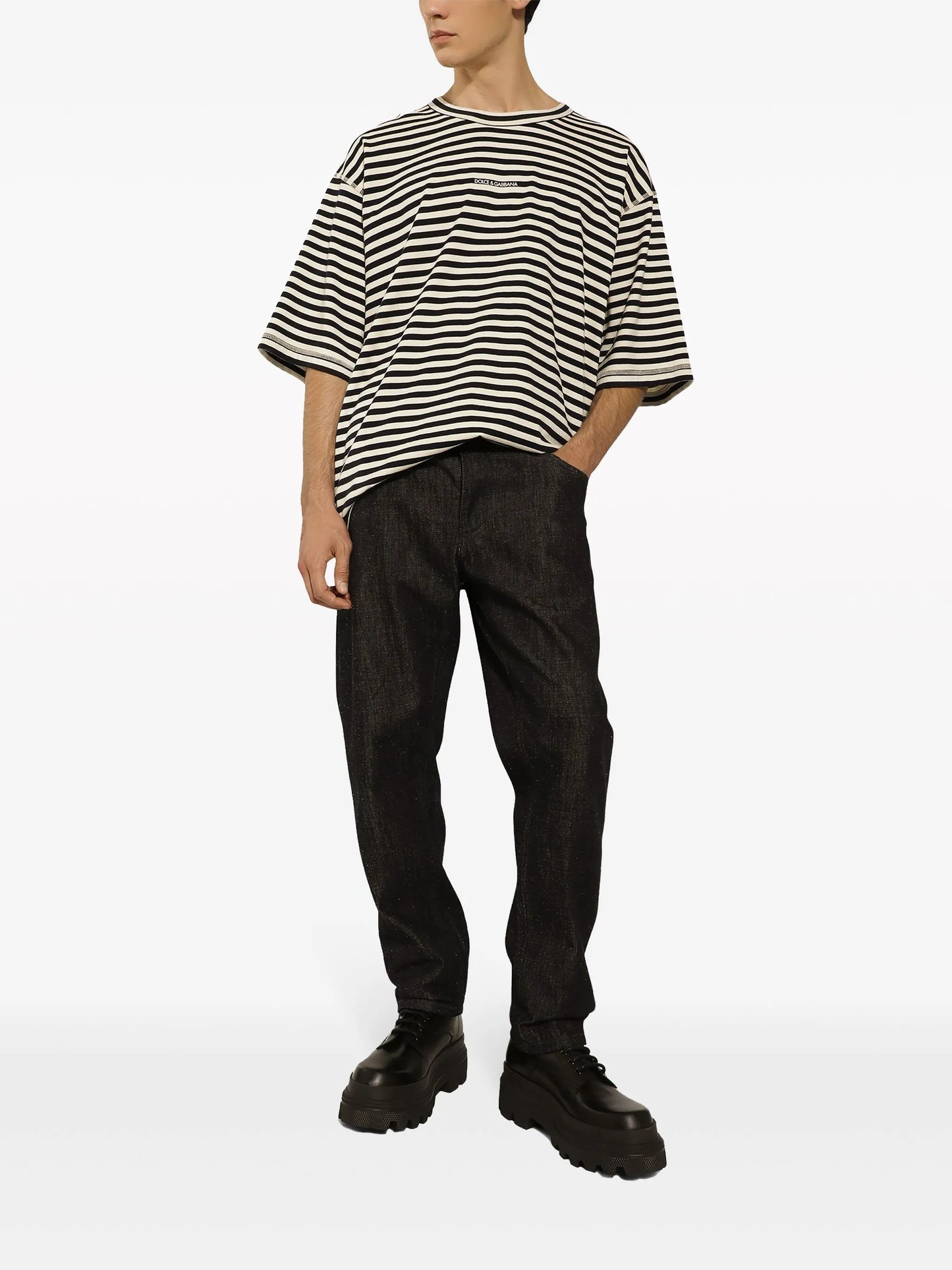 logo-embroidered striped T-shirt