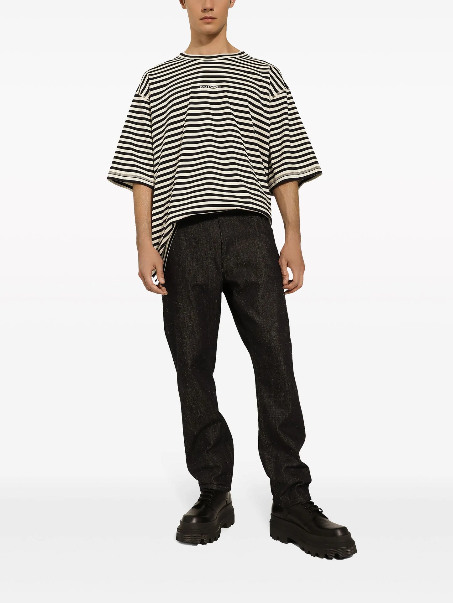 logo-embroidered striped T-shirt