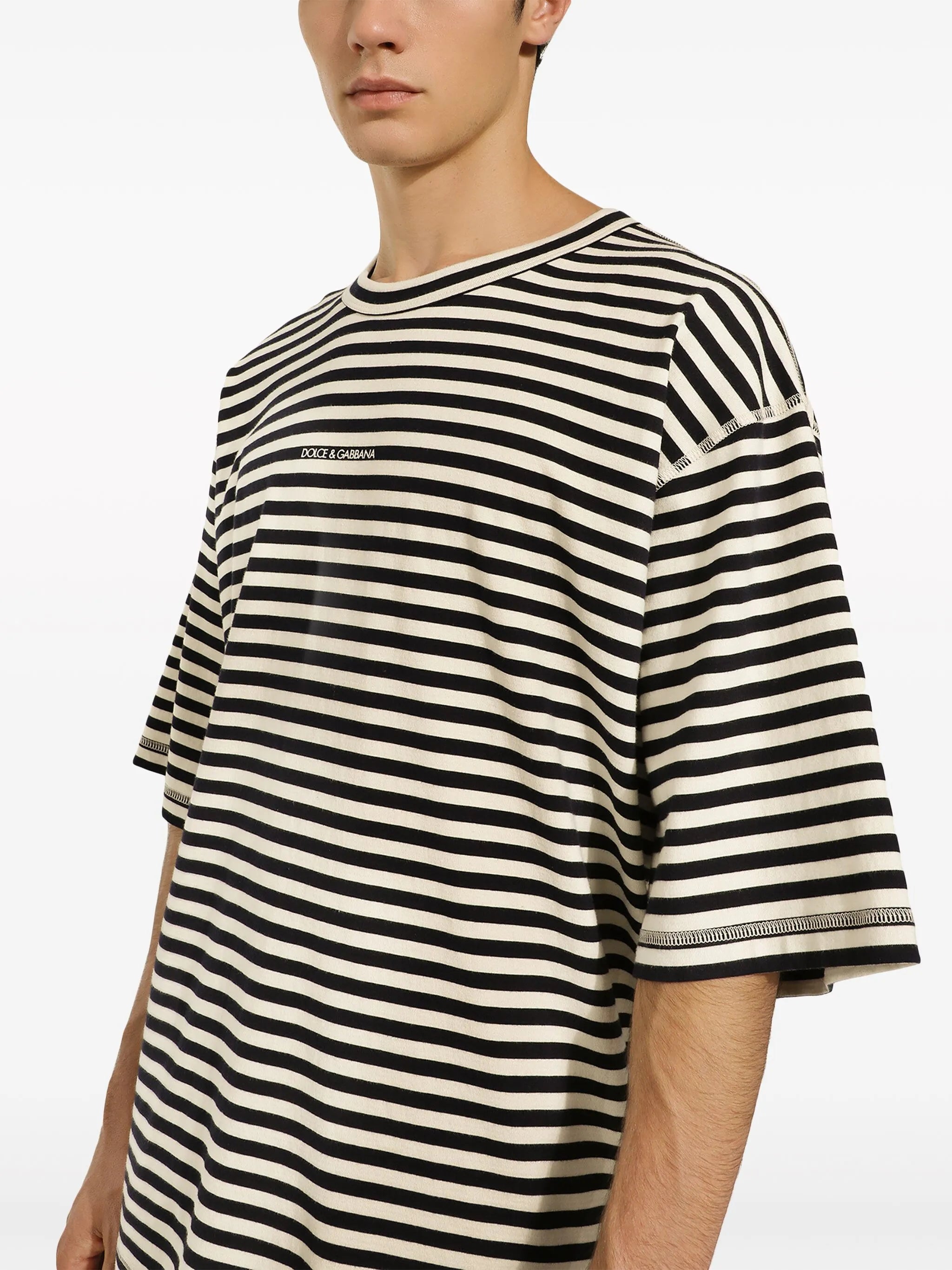 logo-embroidered striped T-shirt