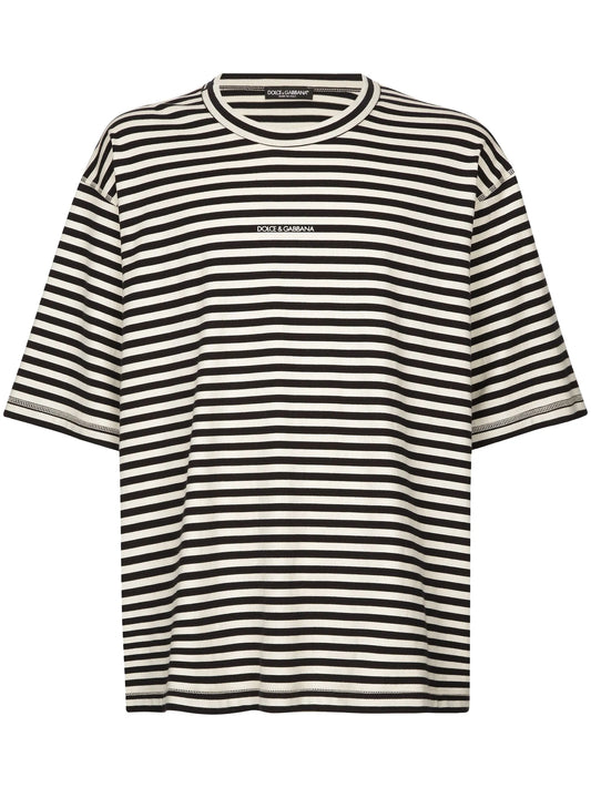 logo-embroidered striped T-shirt