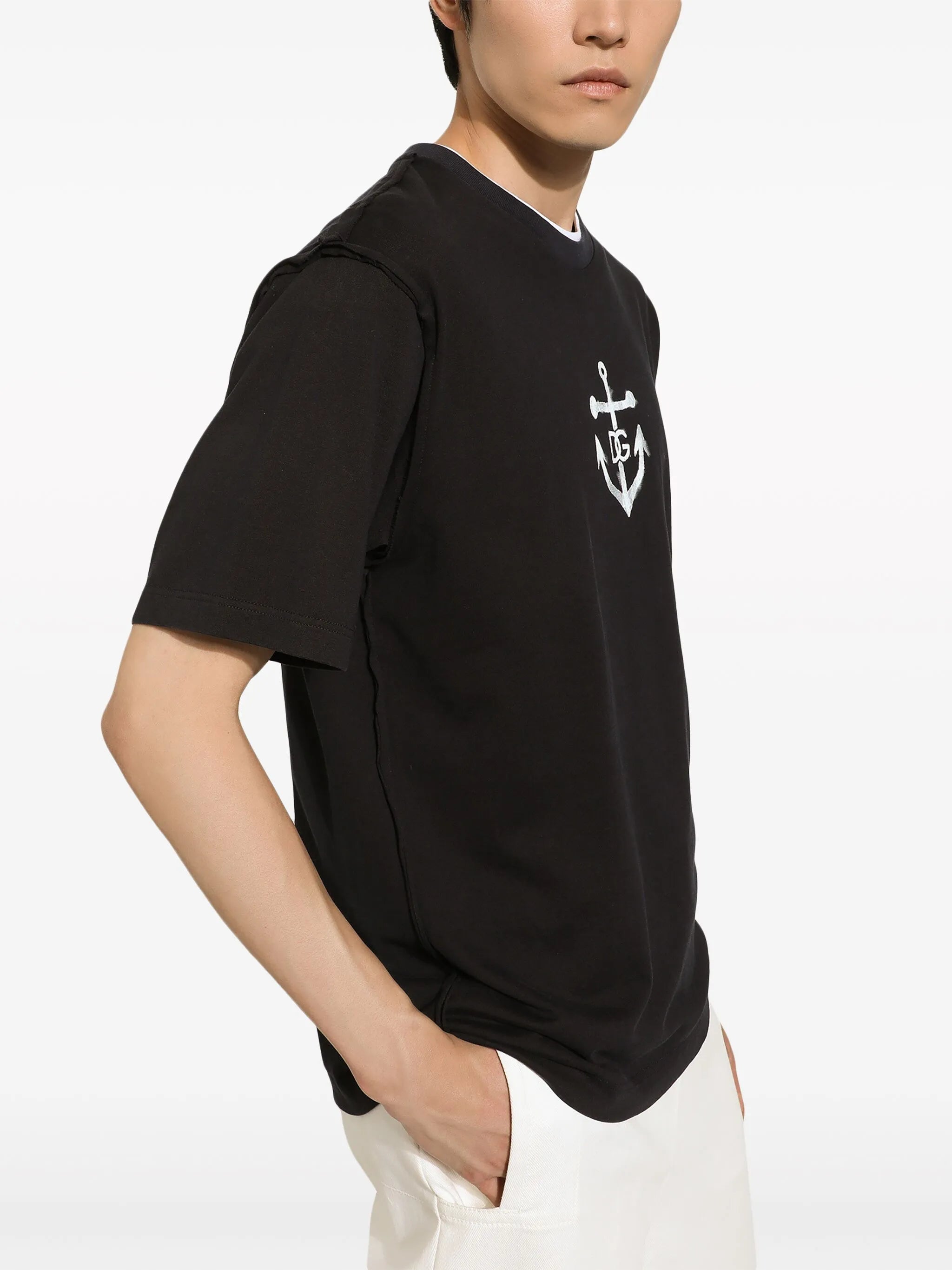 Marina-print cotton T-shirt