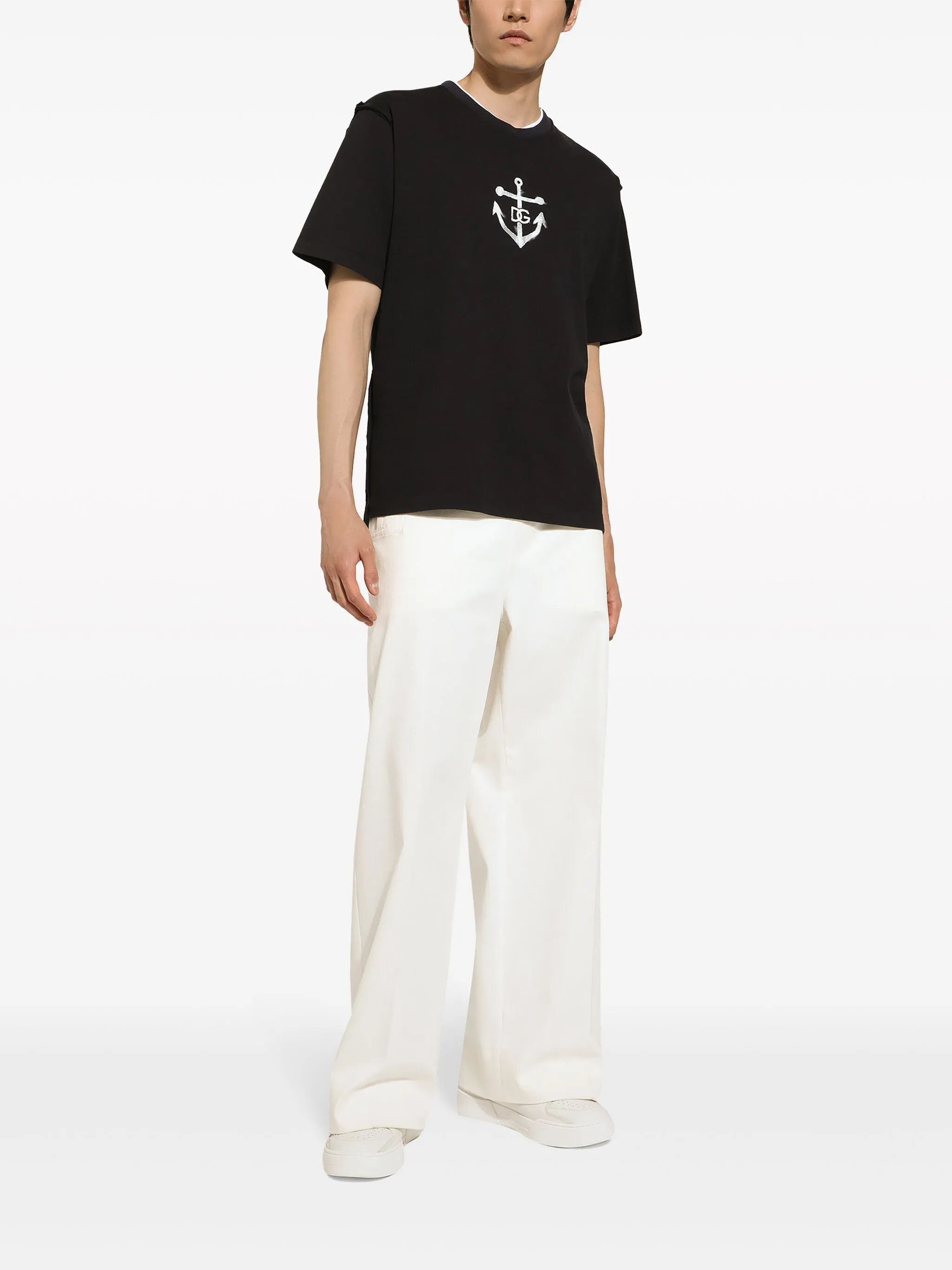 Marina-print cotton T-shirt