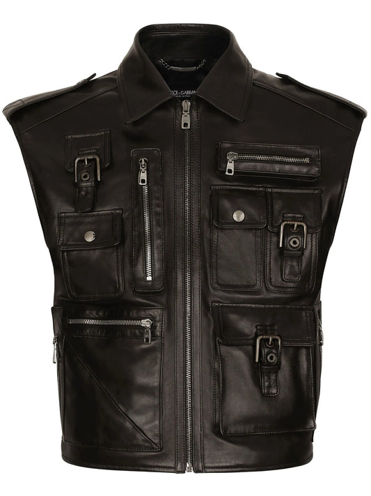 biker leather gilet