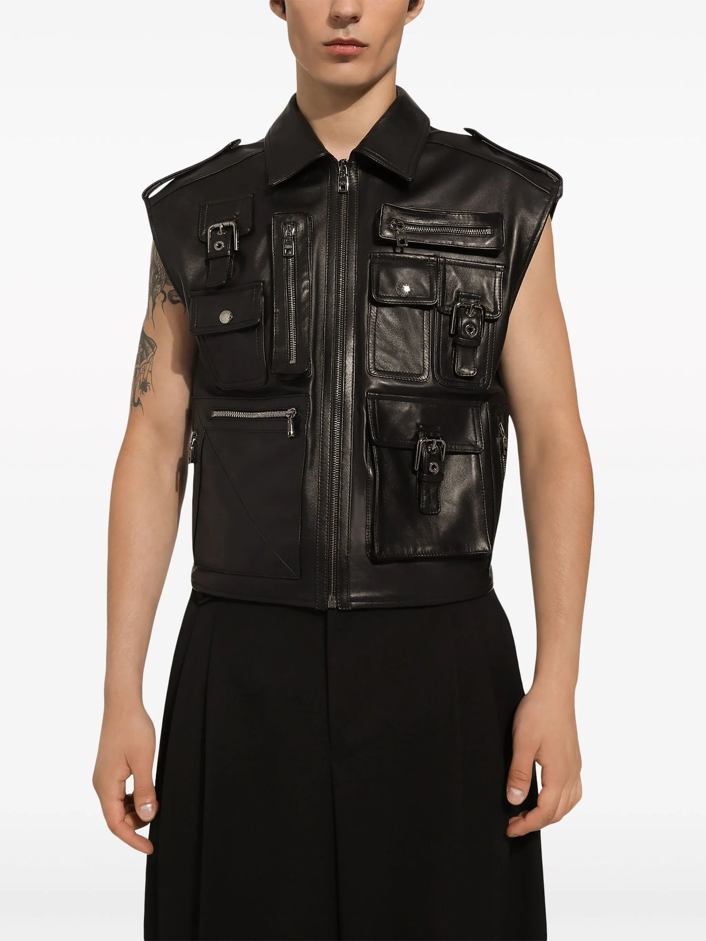 biker leather gilet