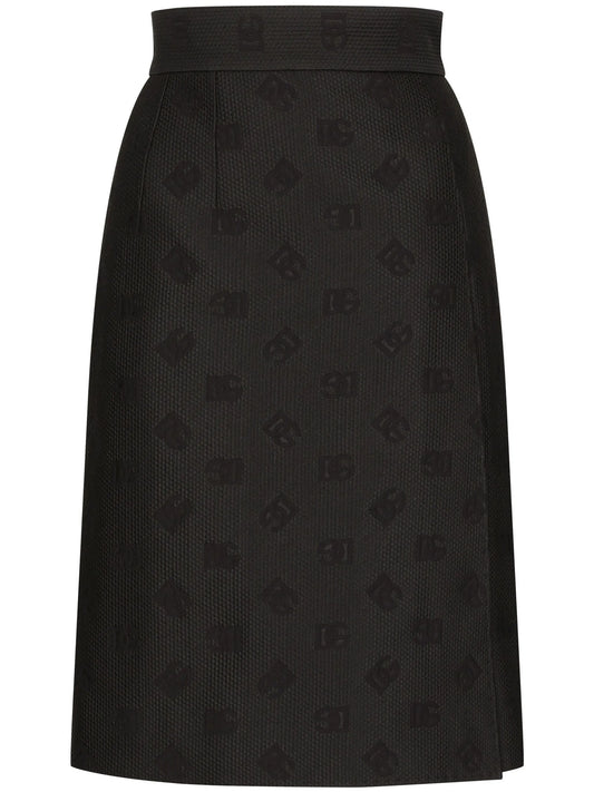 monogram-jacquard straight midi skirt