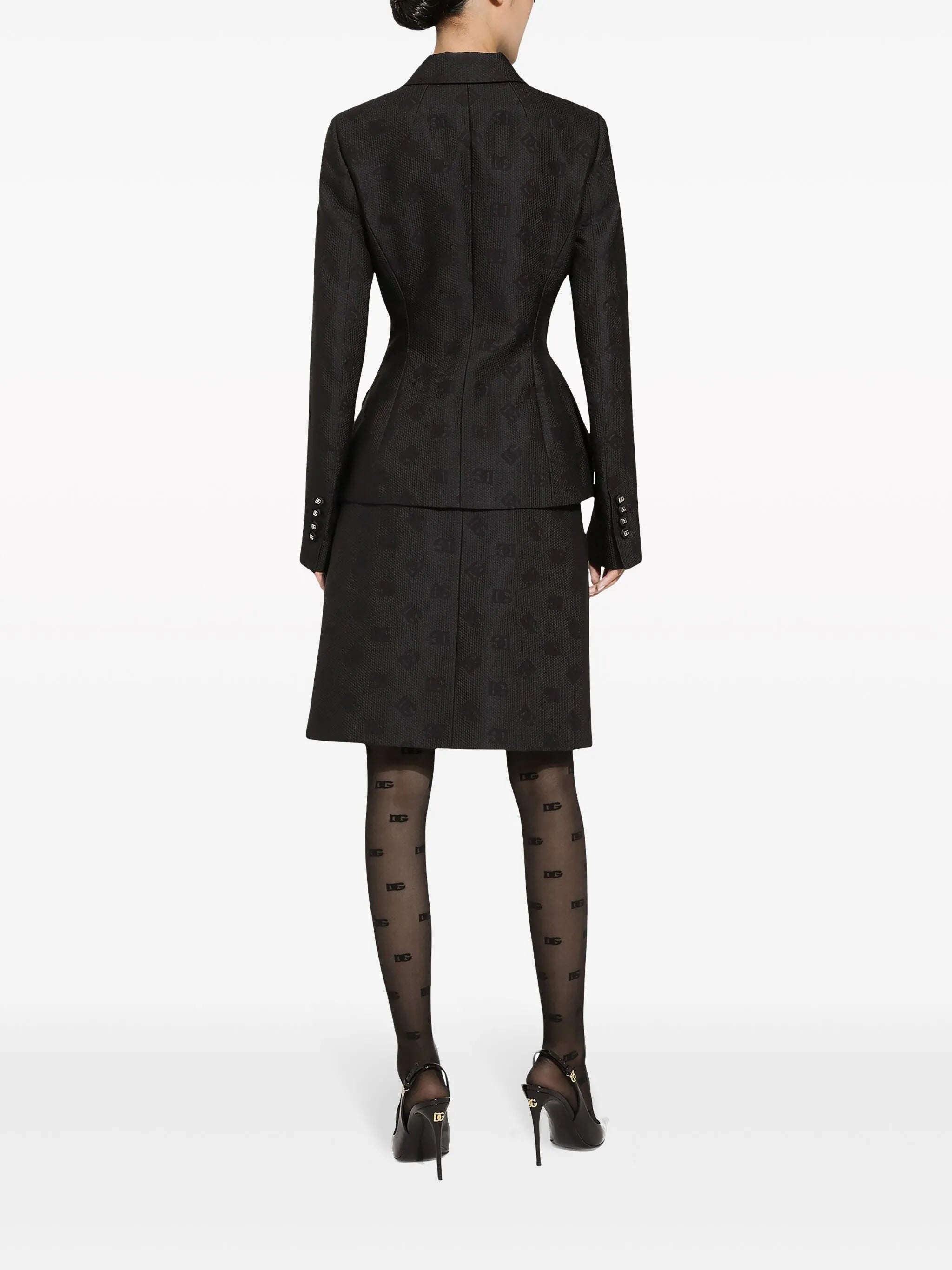 monogram-jacquard straight midi skirt