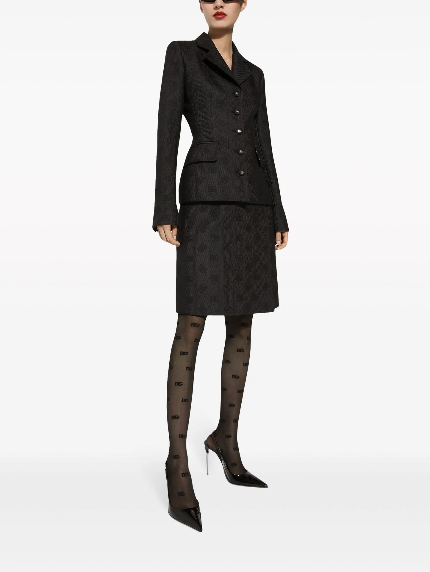 monogram-jacquard straight midi skirt