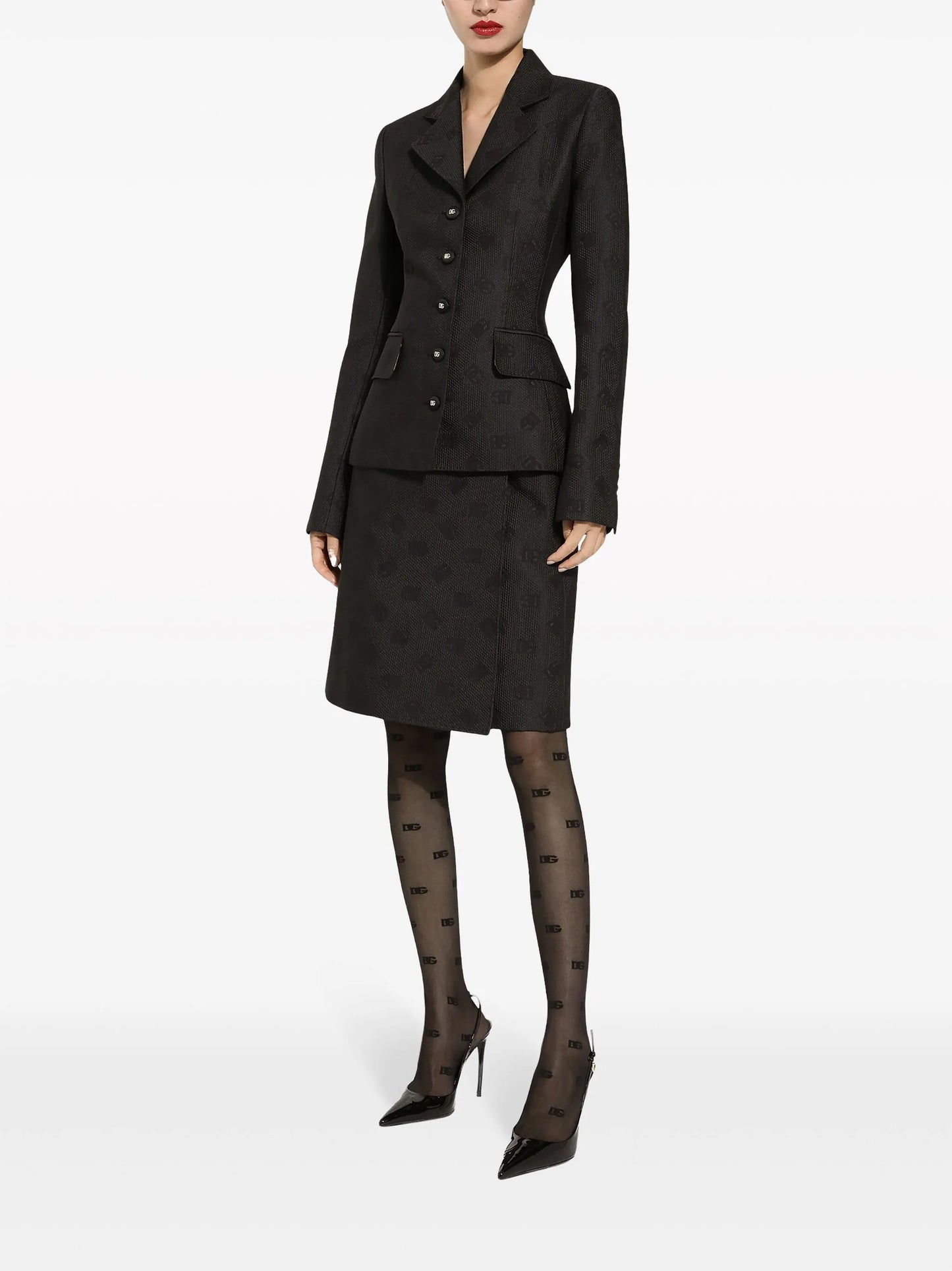 monogram-jacquard straight midi skirt