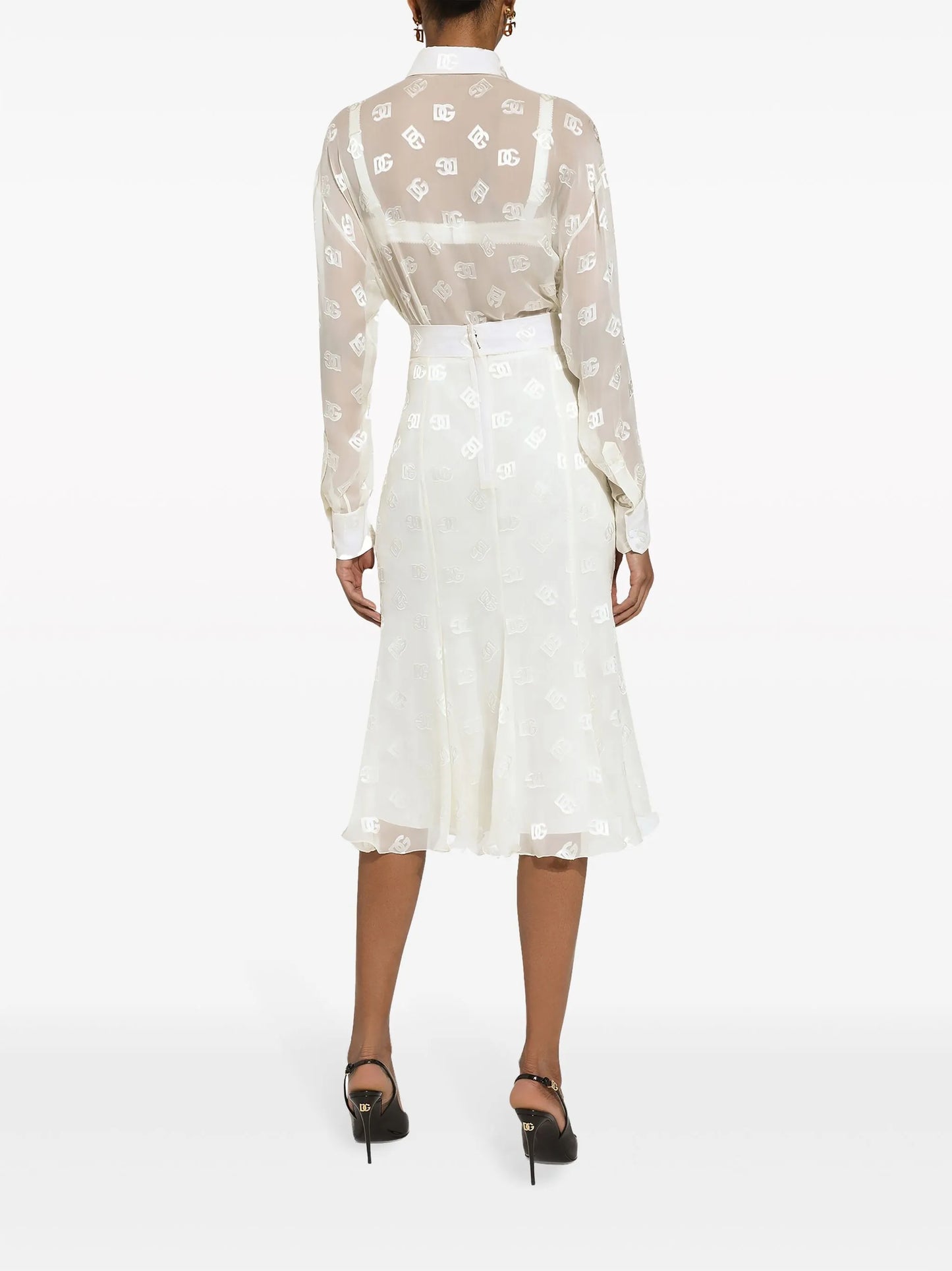 monogram-jacquard semi-sheered shirt