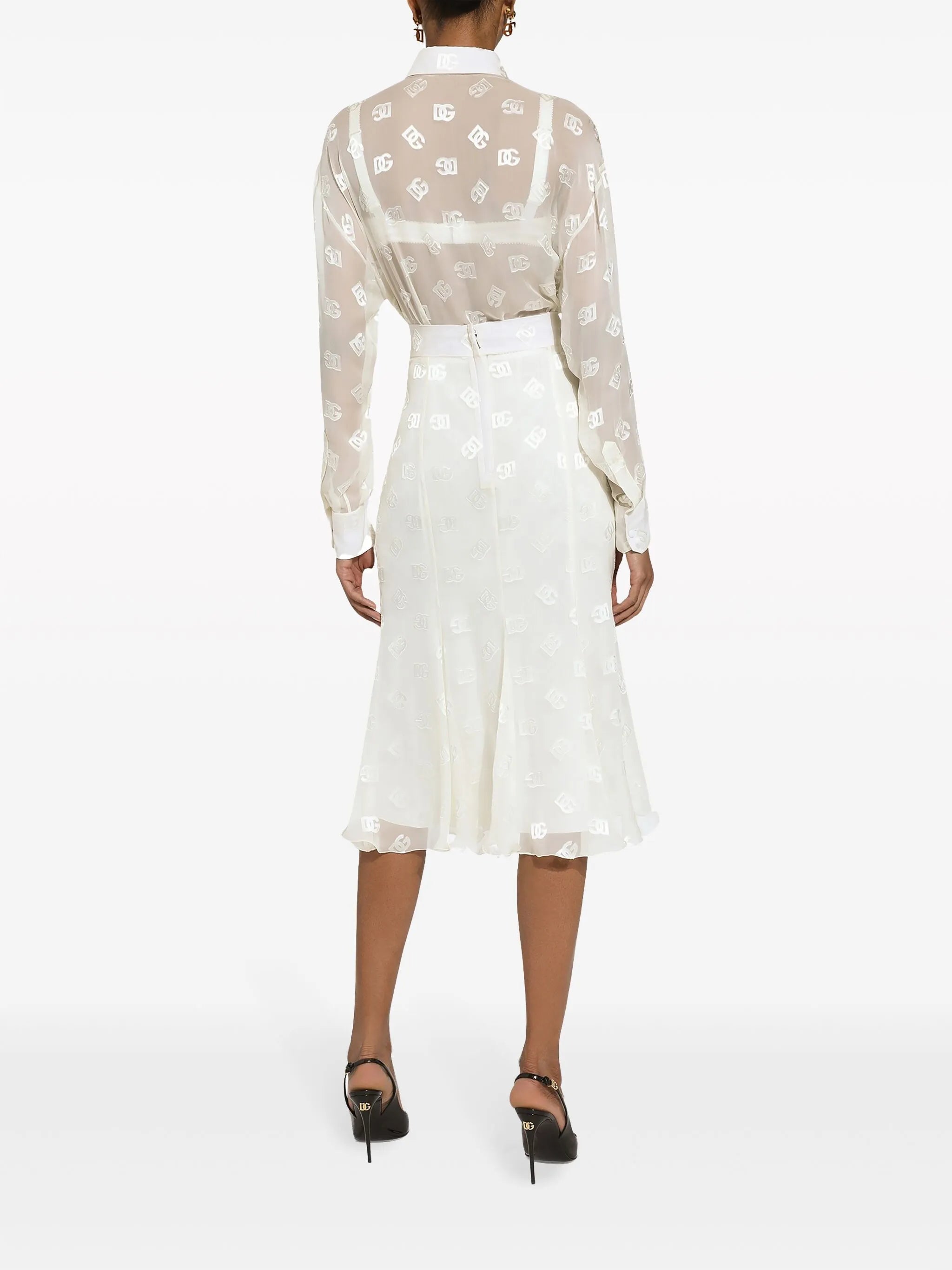 monogram-jacquard semi-sheered shirt