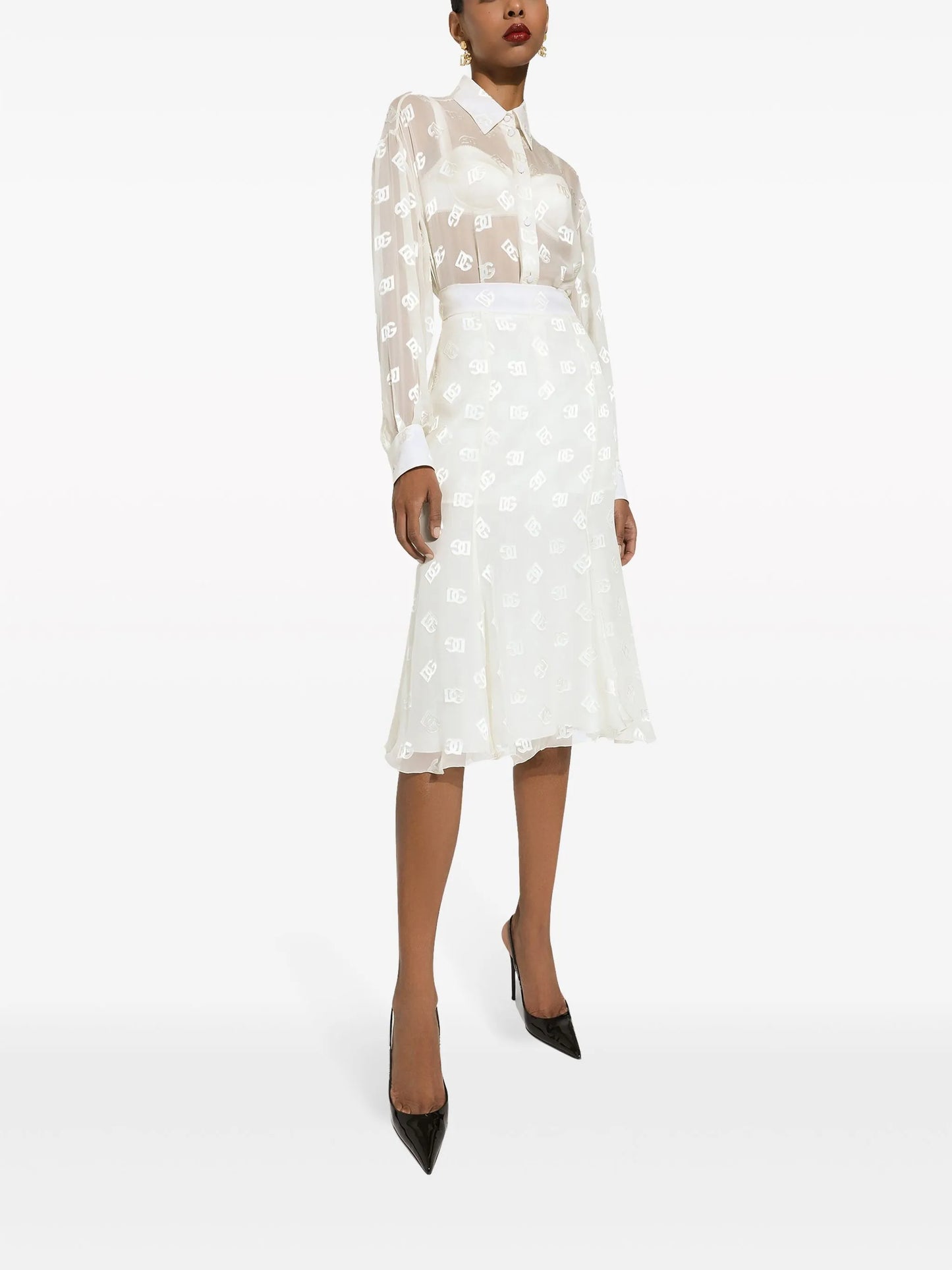 monogram-jacquard semi-sheered shirt