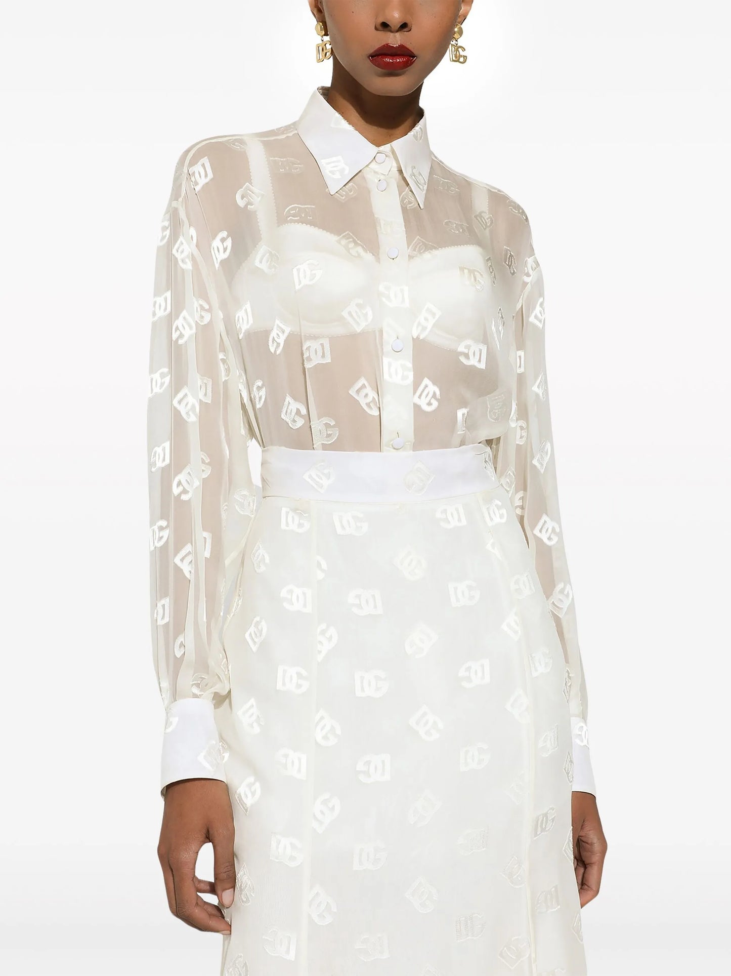 monogram-jacquard semi-sheered shirt