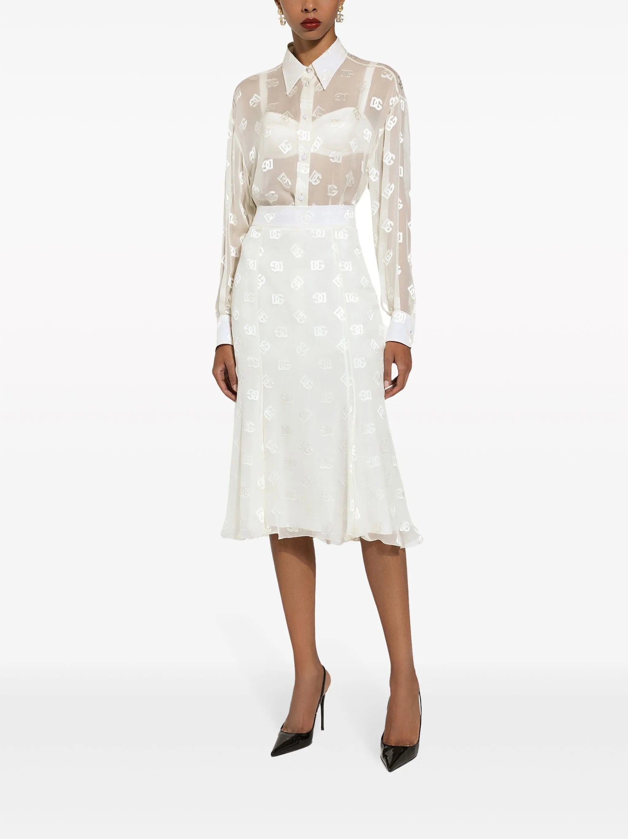 monogram-jacquard semi-sheered shirt
