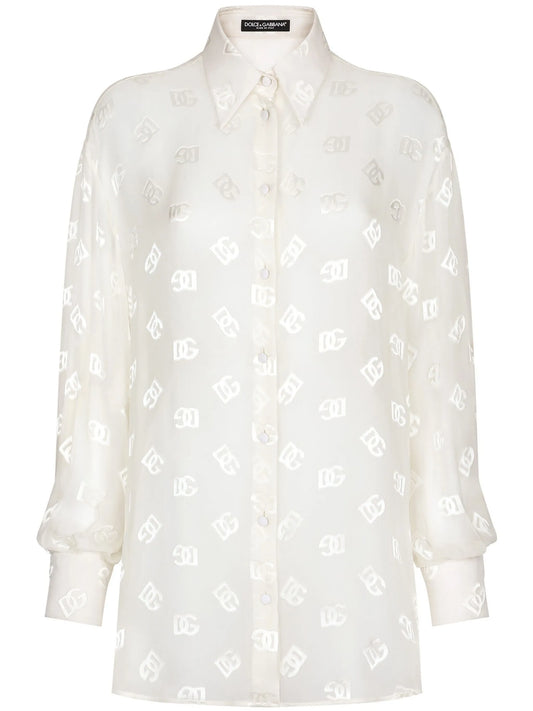 monogram-jacquard semi-sheered shirt