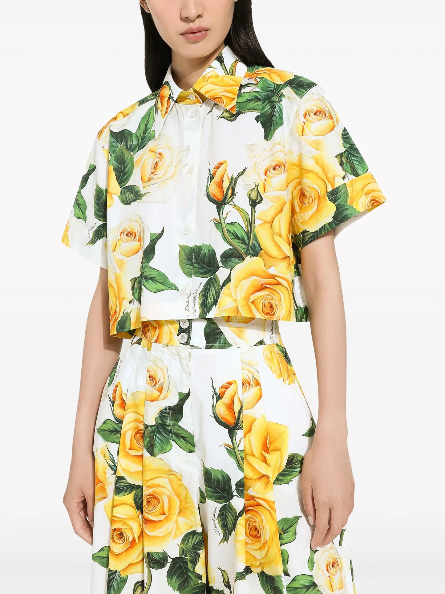 rose-print cotton shirt