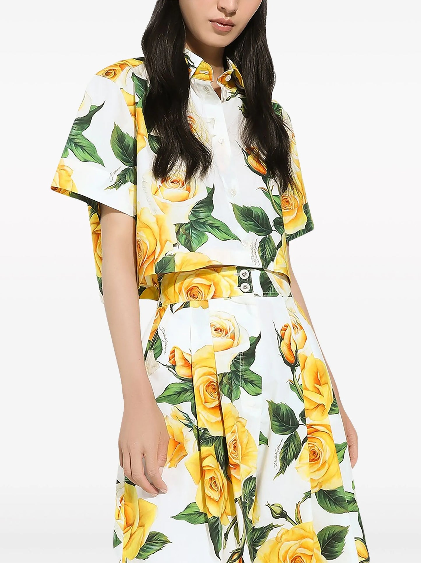 rose-print cotton shirt