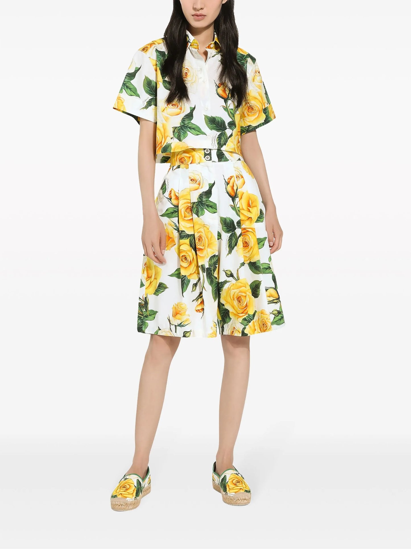 rose-print cotton shirt