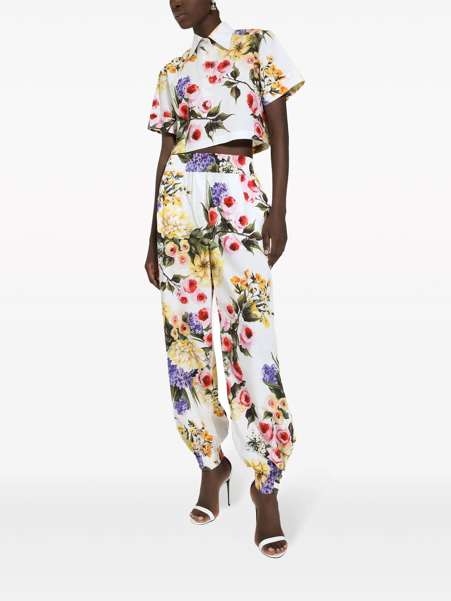 floral-print cotton cropped shirt