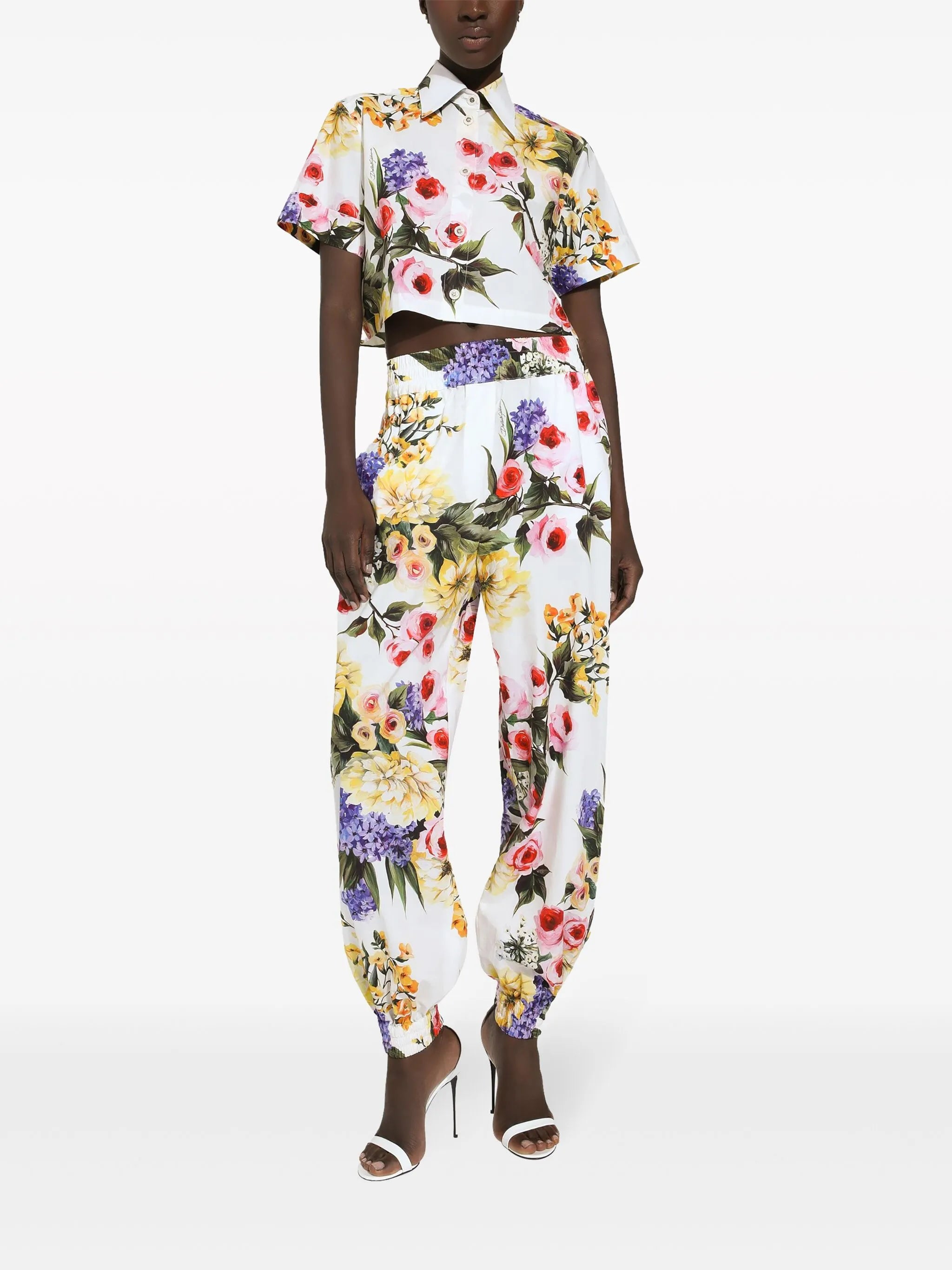floral-print cotton cropped shirt