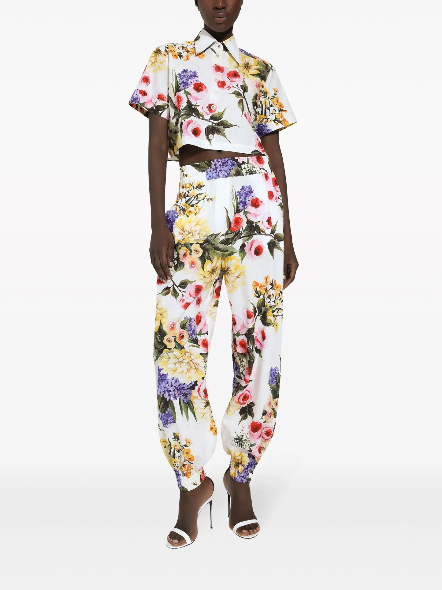 floral-print cotton cropped shirt