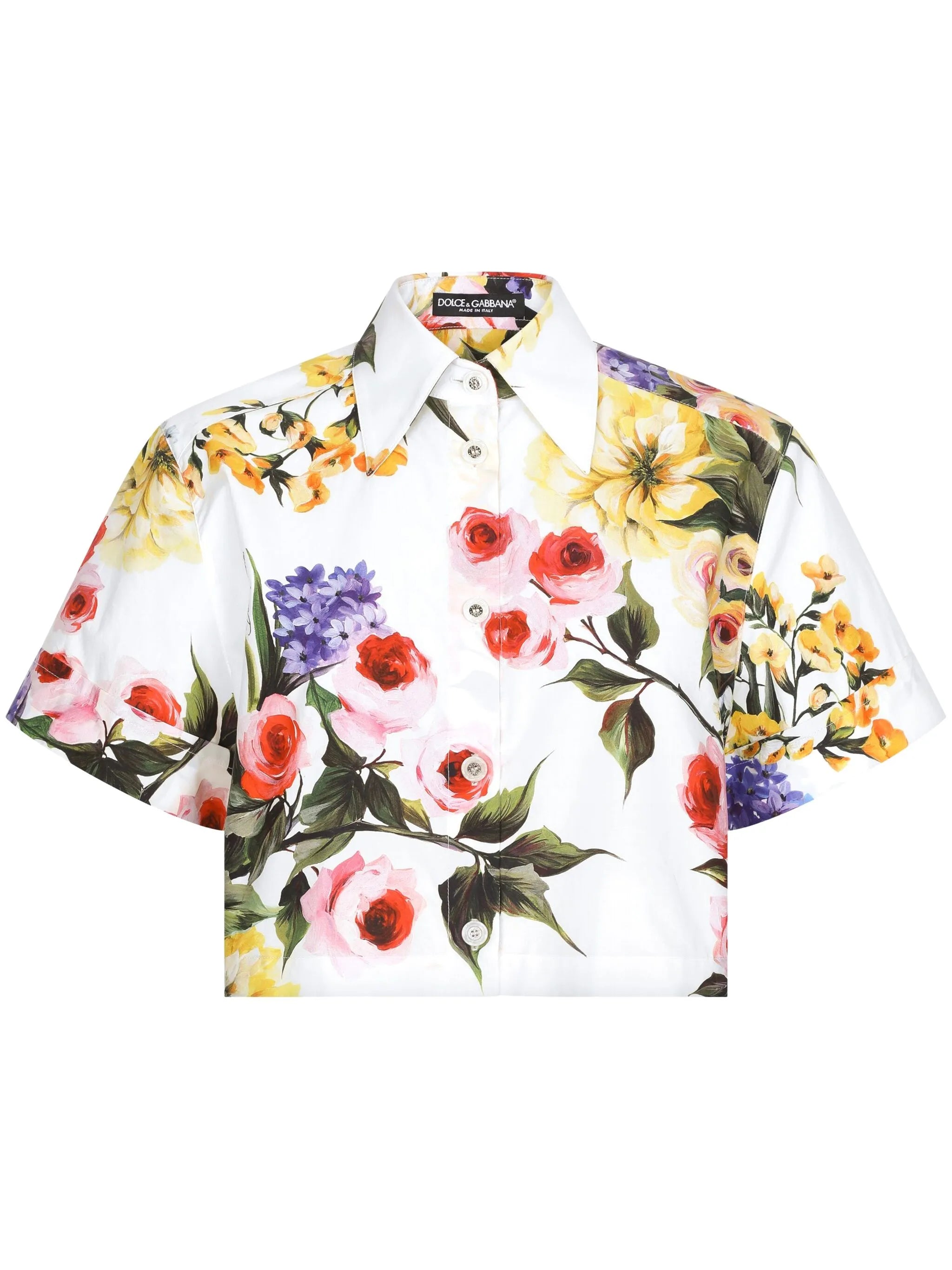 floral-print cotton cropped shirt