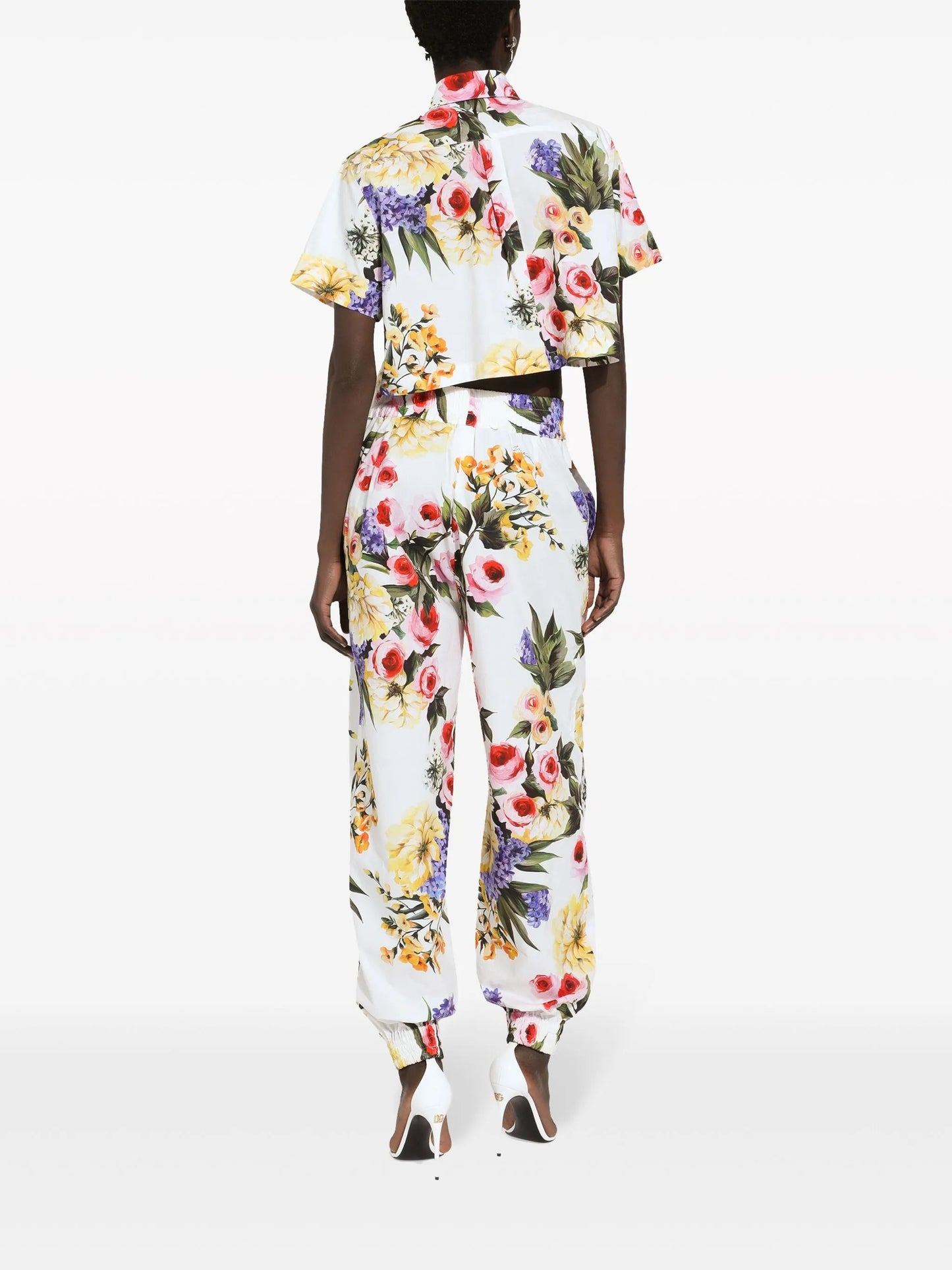 floral-print cotton cropped shirt