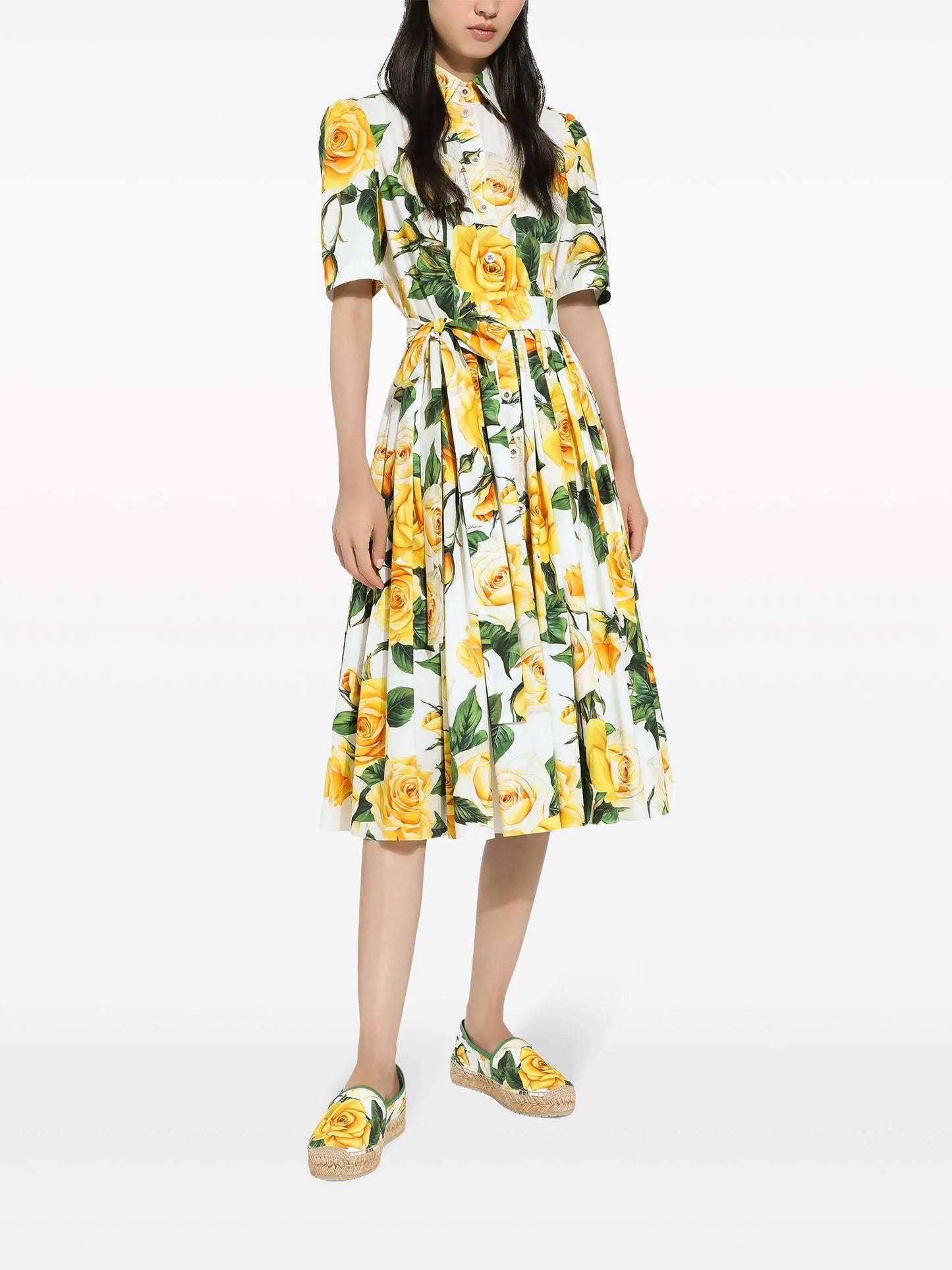 rose-print cotton midi-dress