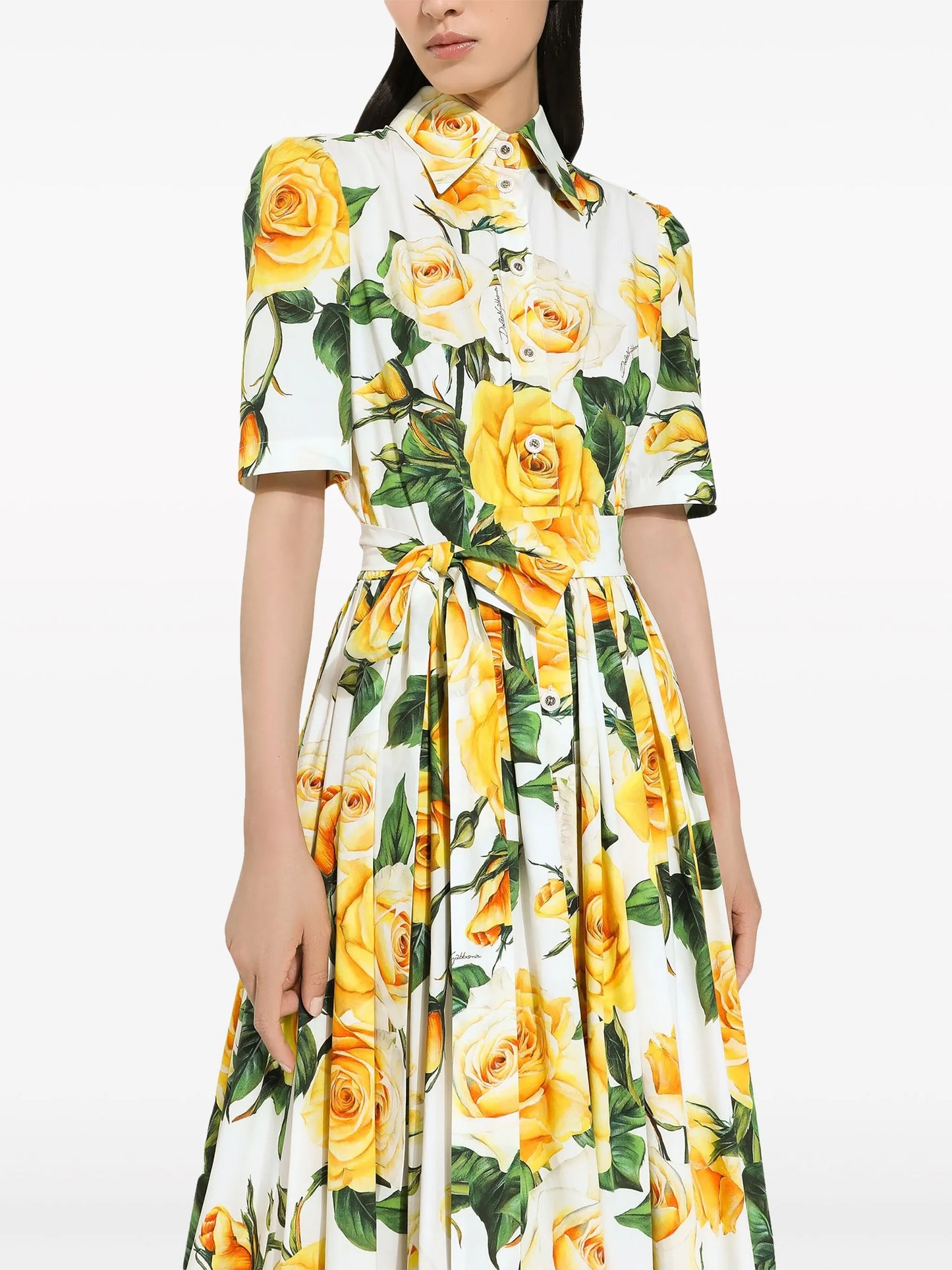 rose-print cotton midi-dress