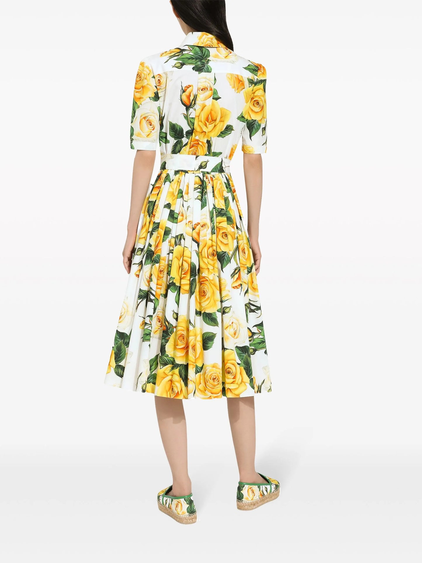 rose-print cotton midi-dress