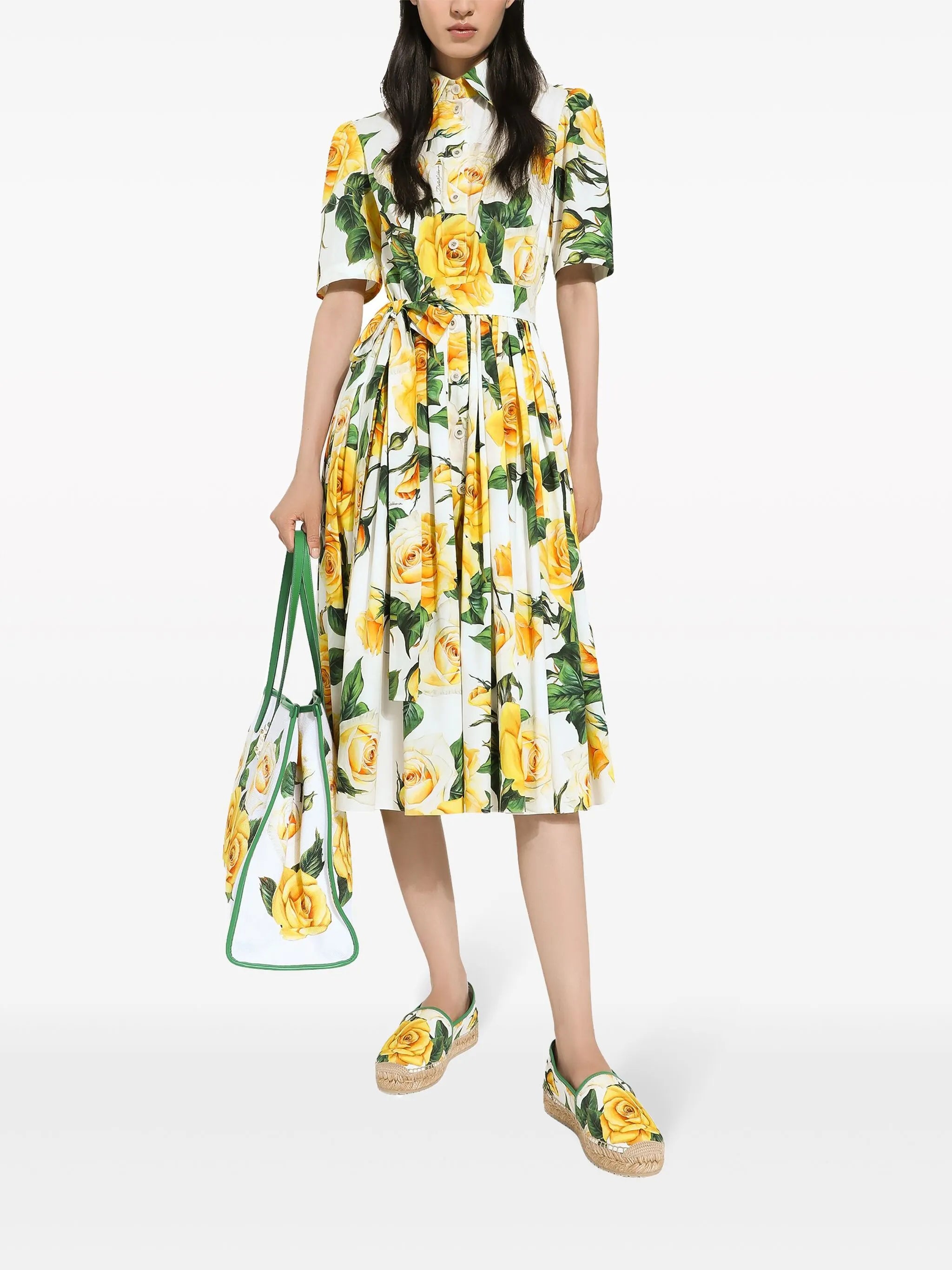 rose-print cotton midi-dress