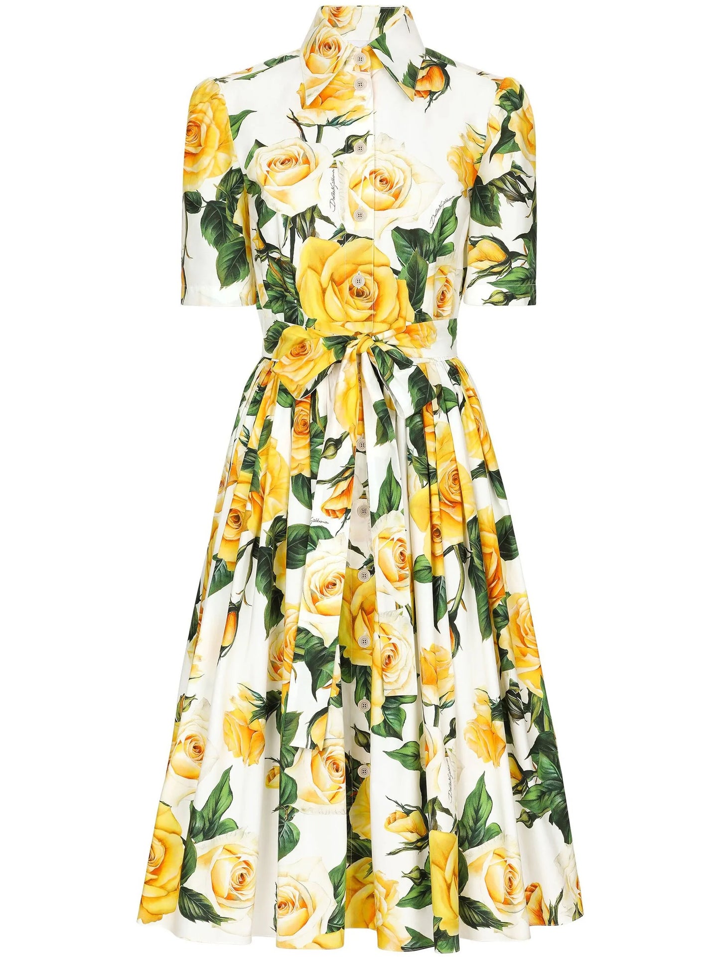 rose-print cotton midi-dress