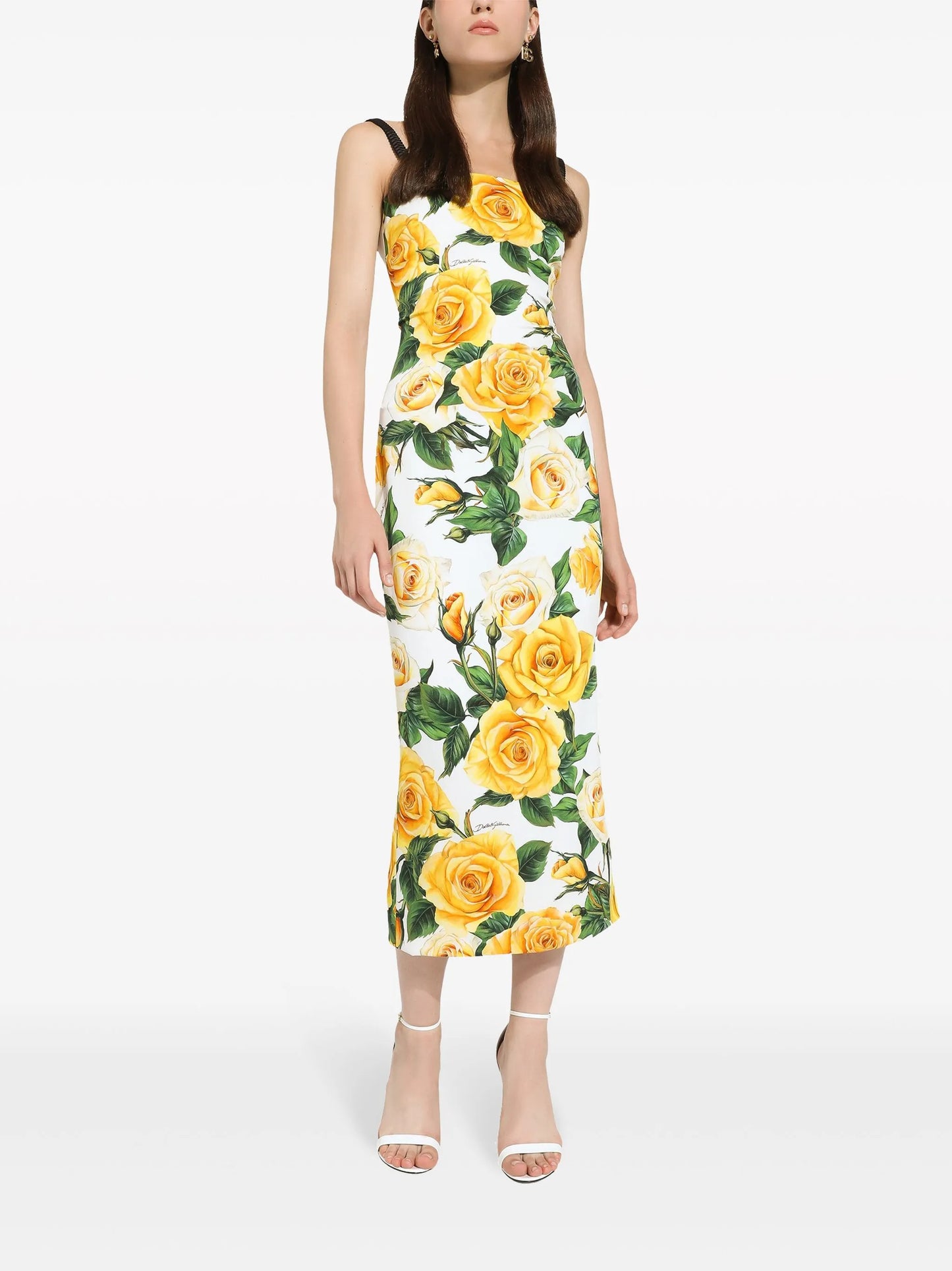 rose-print silk-blend midi dress
