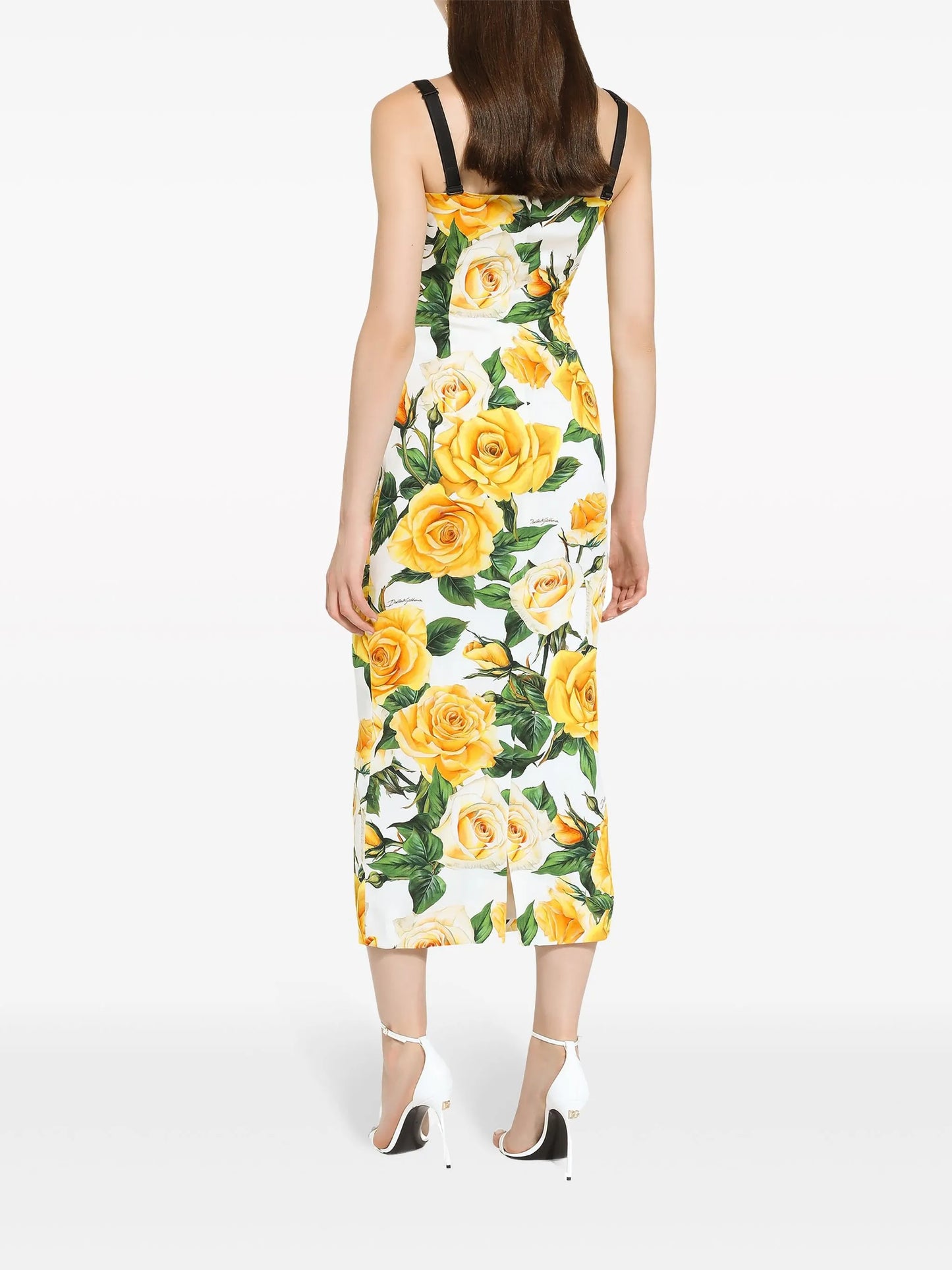 rose-print silk-blend midi dress