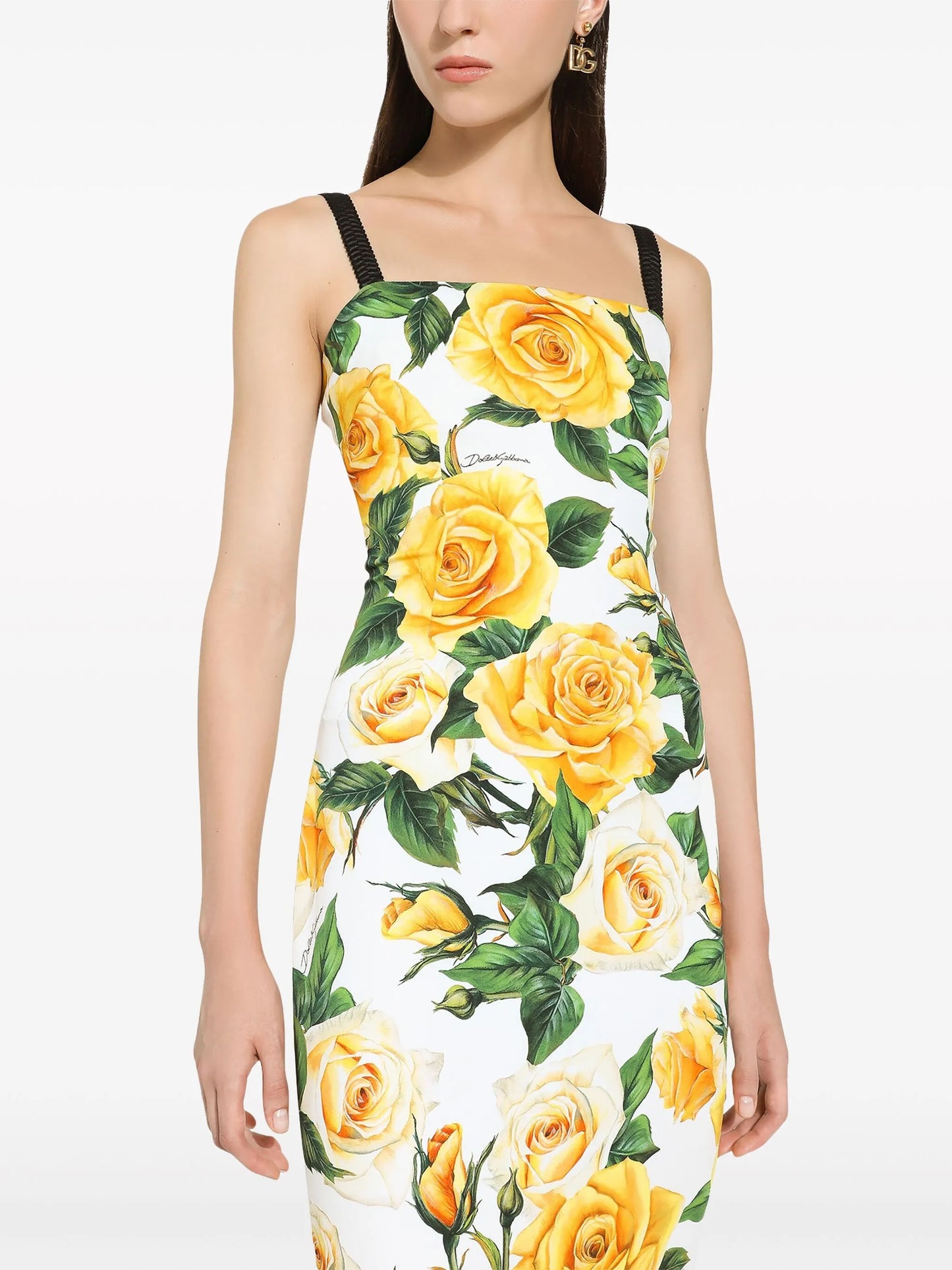 rose-print silk-blend midi dress