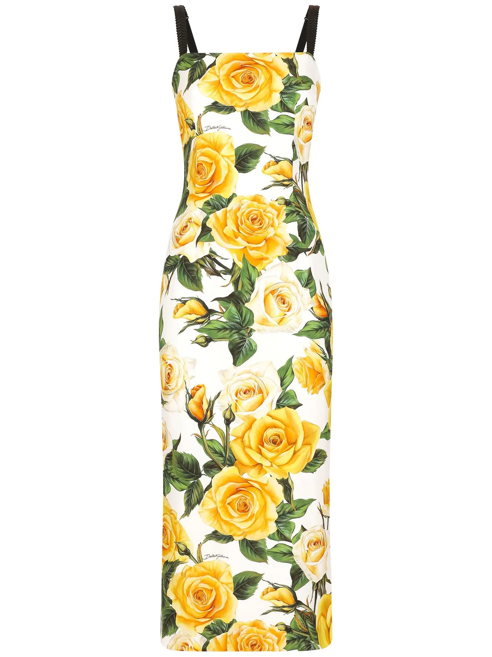rose-print silk-blend midi dress