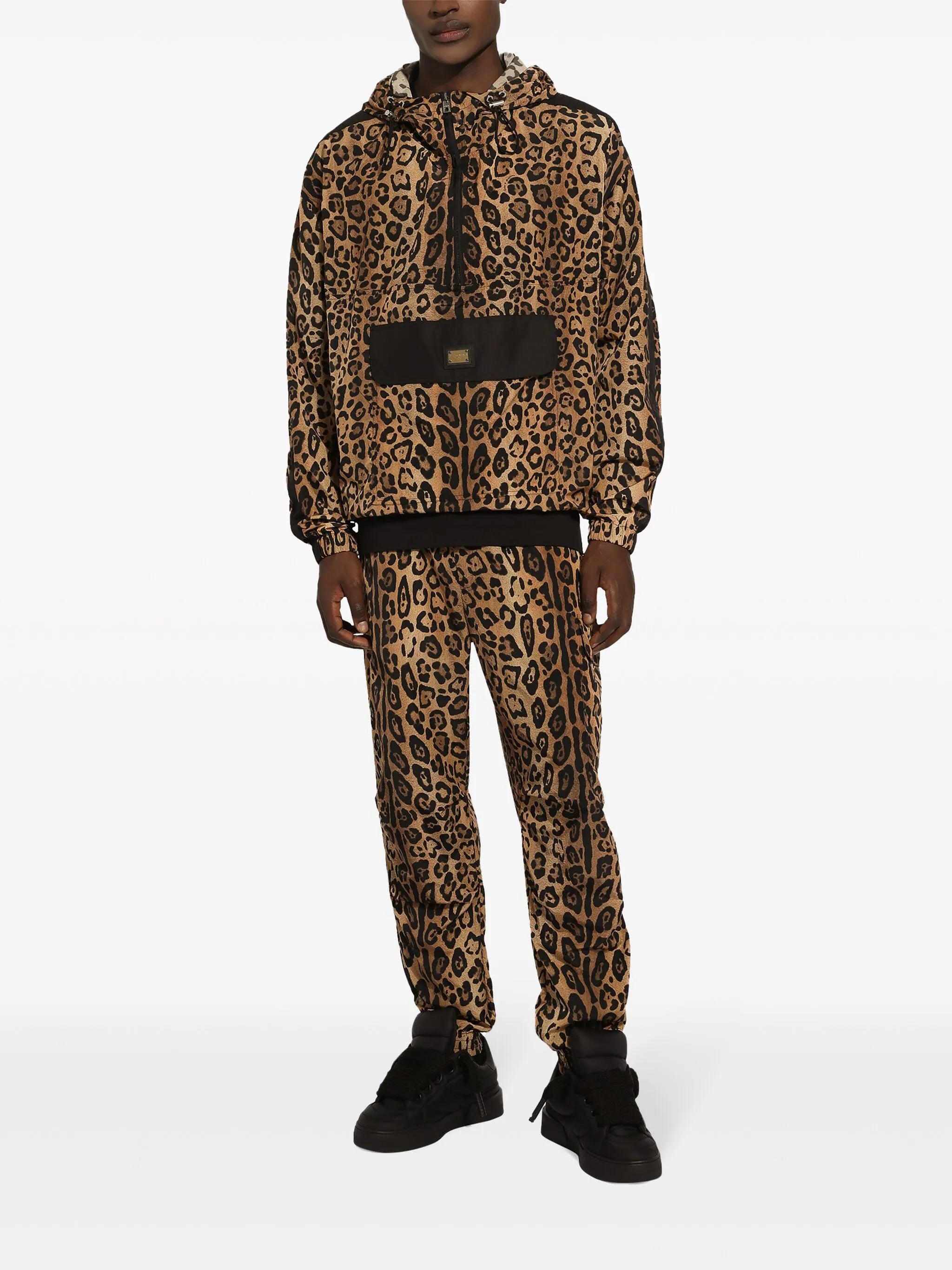 leopard-print track pants