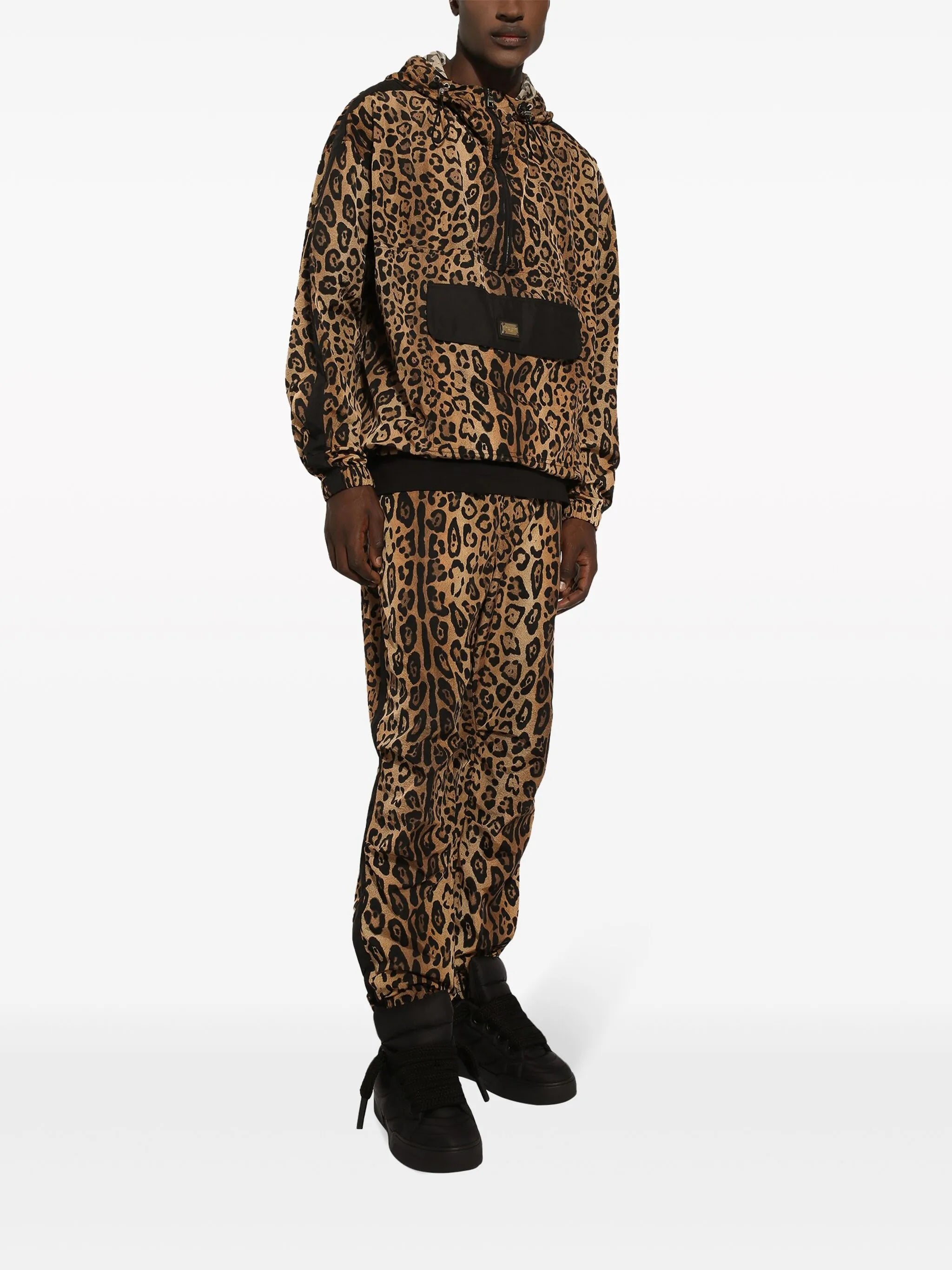 leopard-print track pants