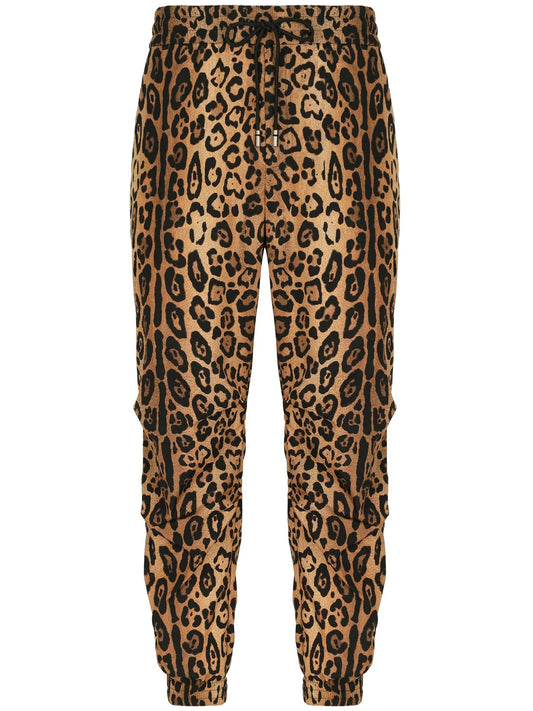 leopard-print track pants
