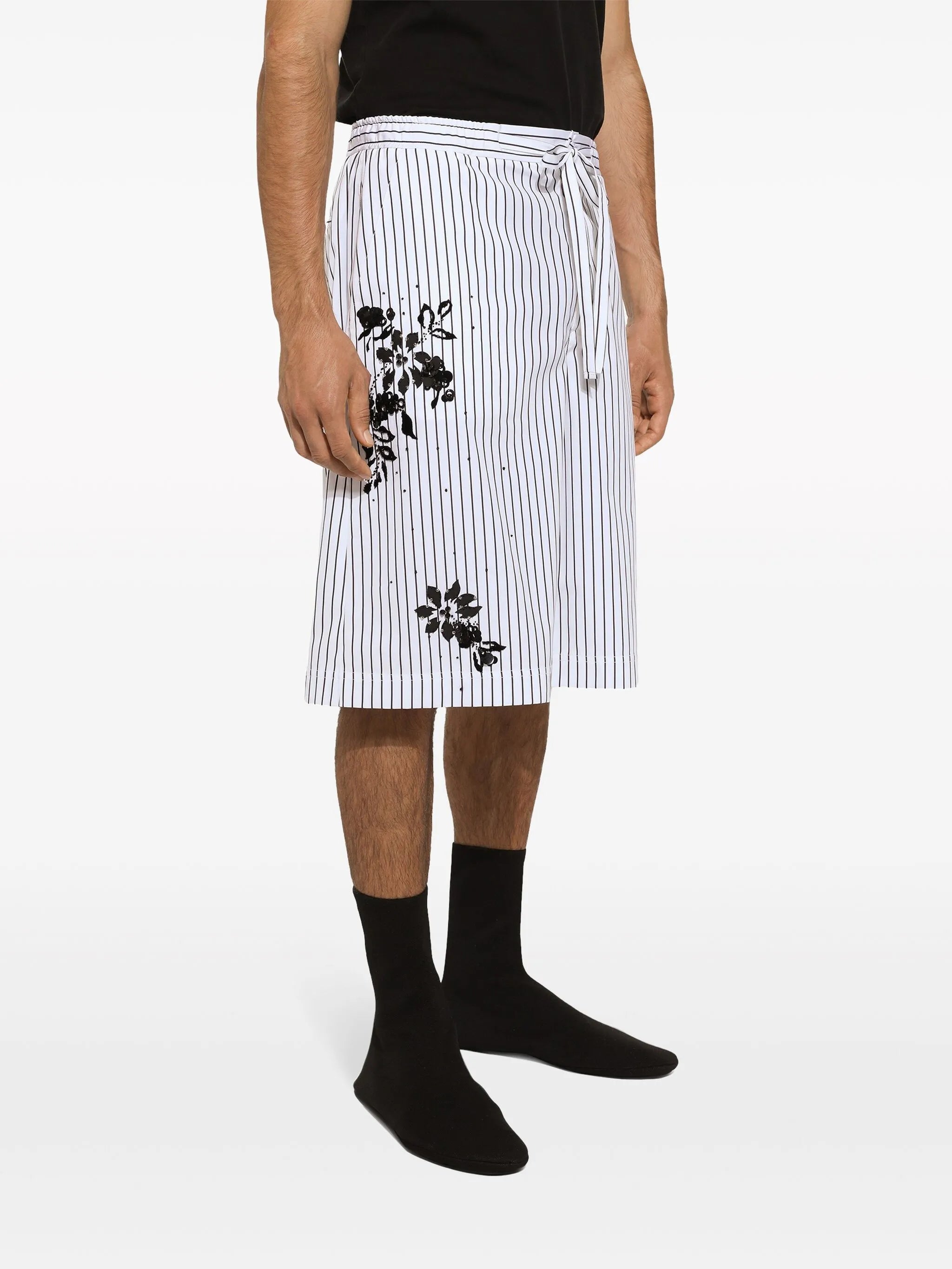 floral-detail striped bermuda shorts