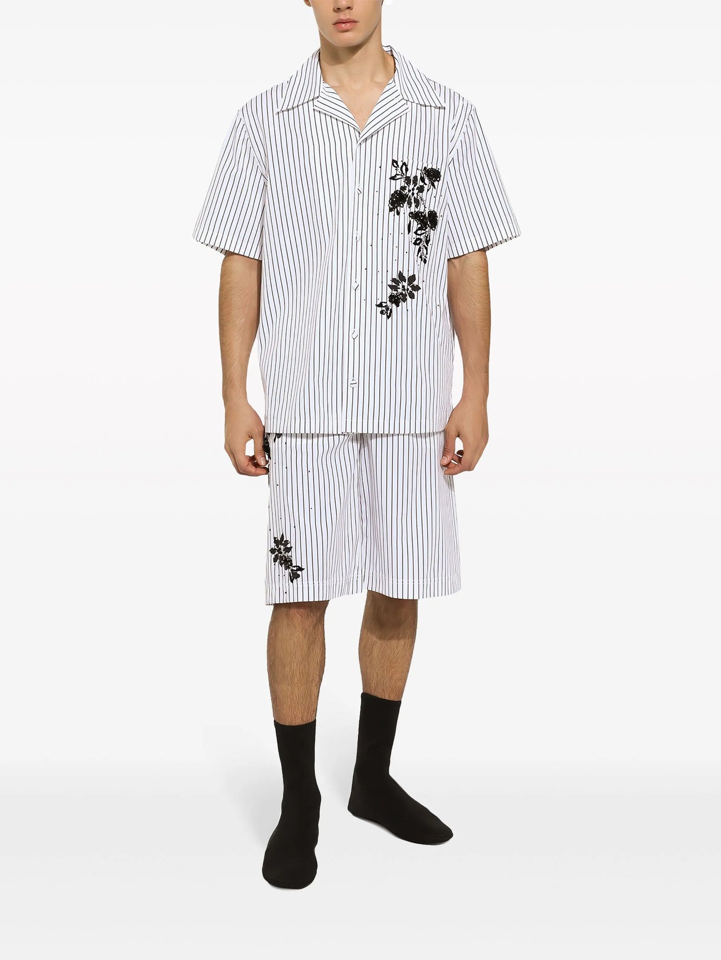 floral-detail striped bermuda shorts