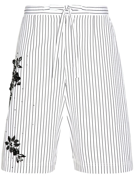 floral-detail striped bermuda shorts