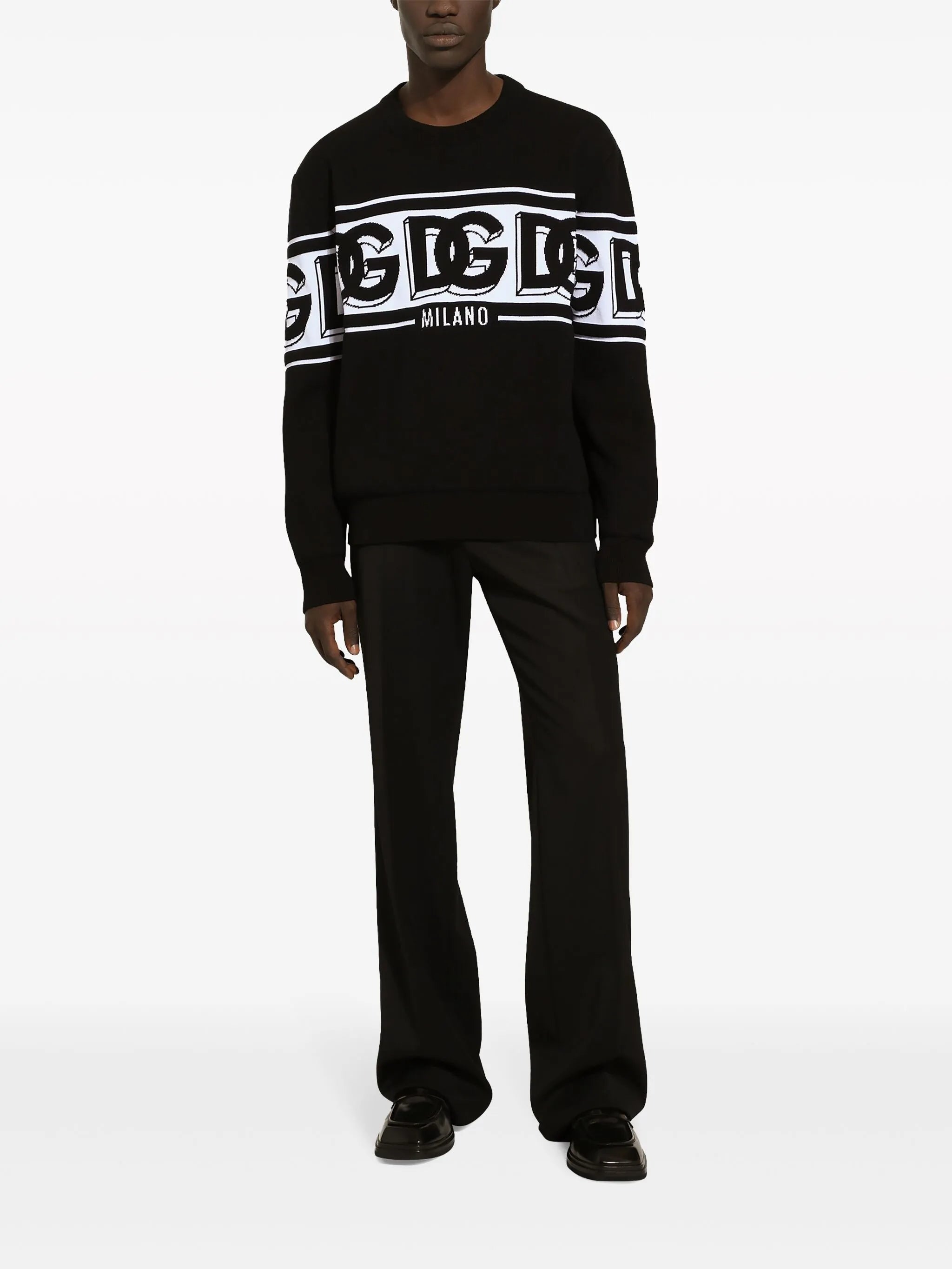 intarsia knit-logo crew-neck jumper
