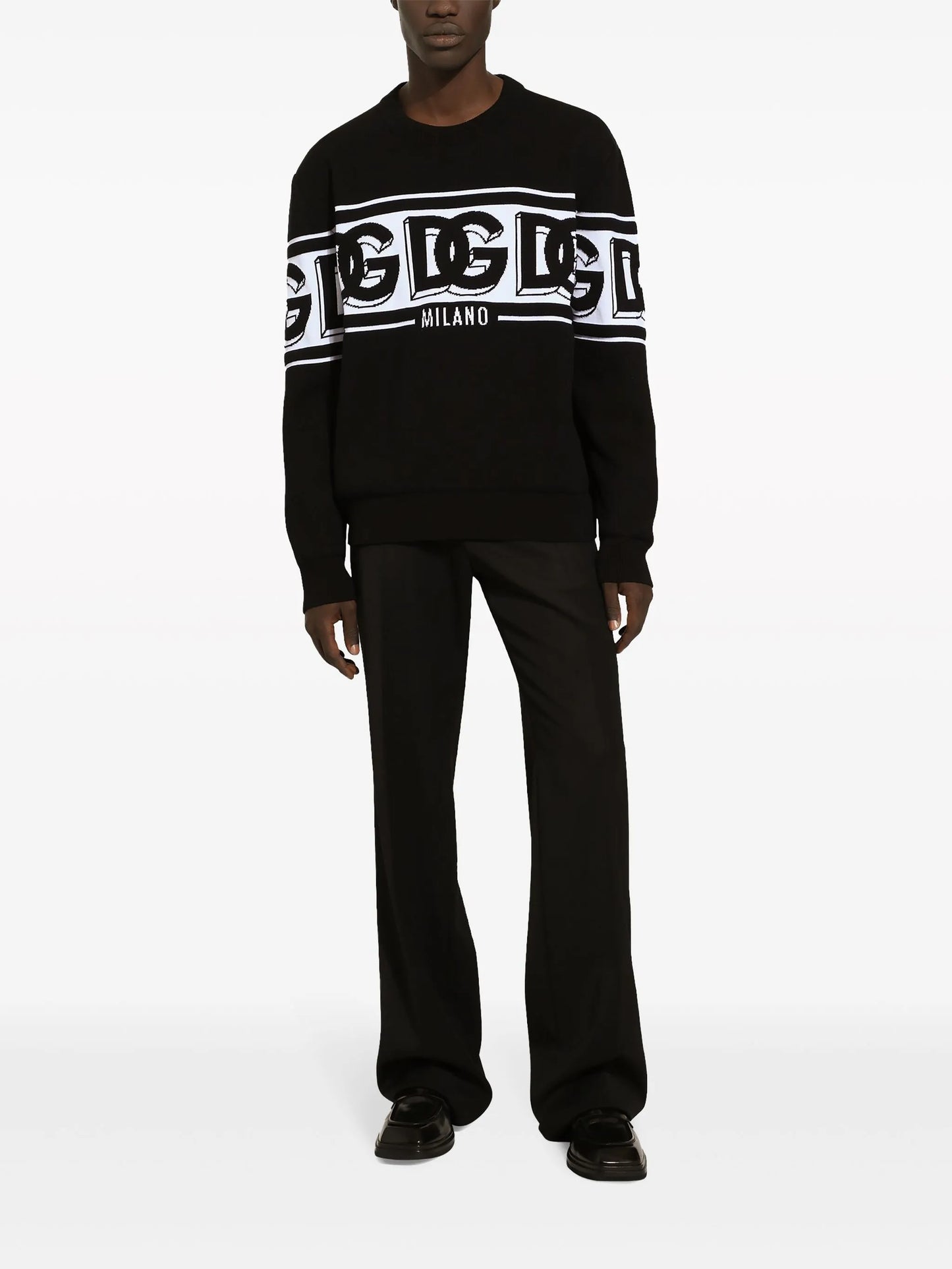 intarsia knit-logo crew-neck jumper