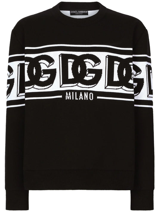 intarsia knit-logo crew-neck jumper
